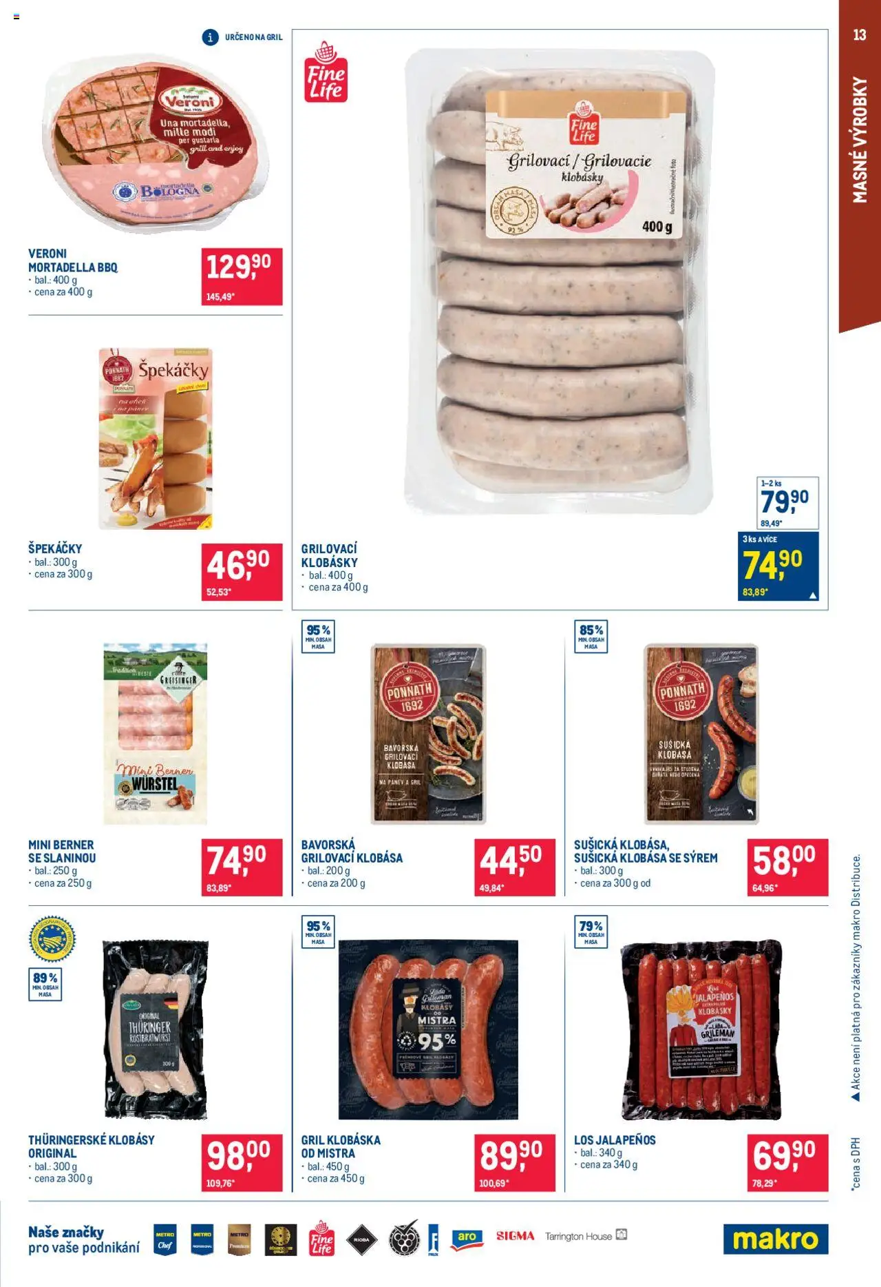 Makro leták - Pro milovníky jídla od 10.09.2025 | Strana: 13 | Produkty: Špekáčky, Klobása, Klobásy, Mortadella