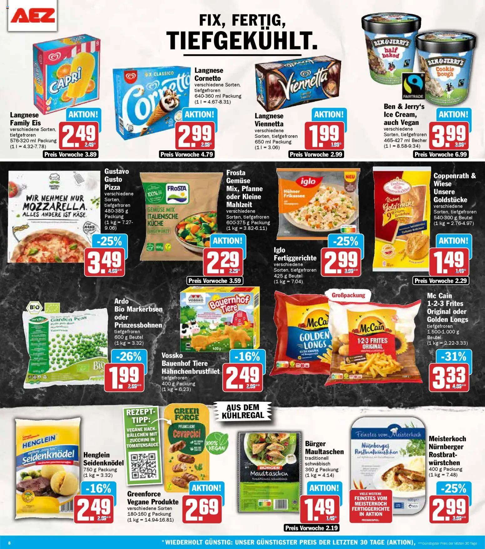 AEZ Prospekt 	 – gültig ab 17.11.2025 | Seite: 8 | Produkte: Küche, Burger, Pizza, Maultaschen
