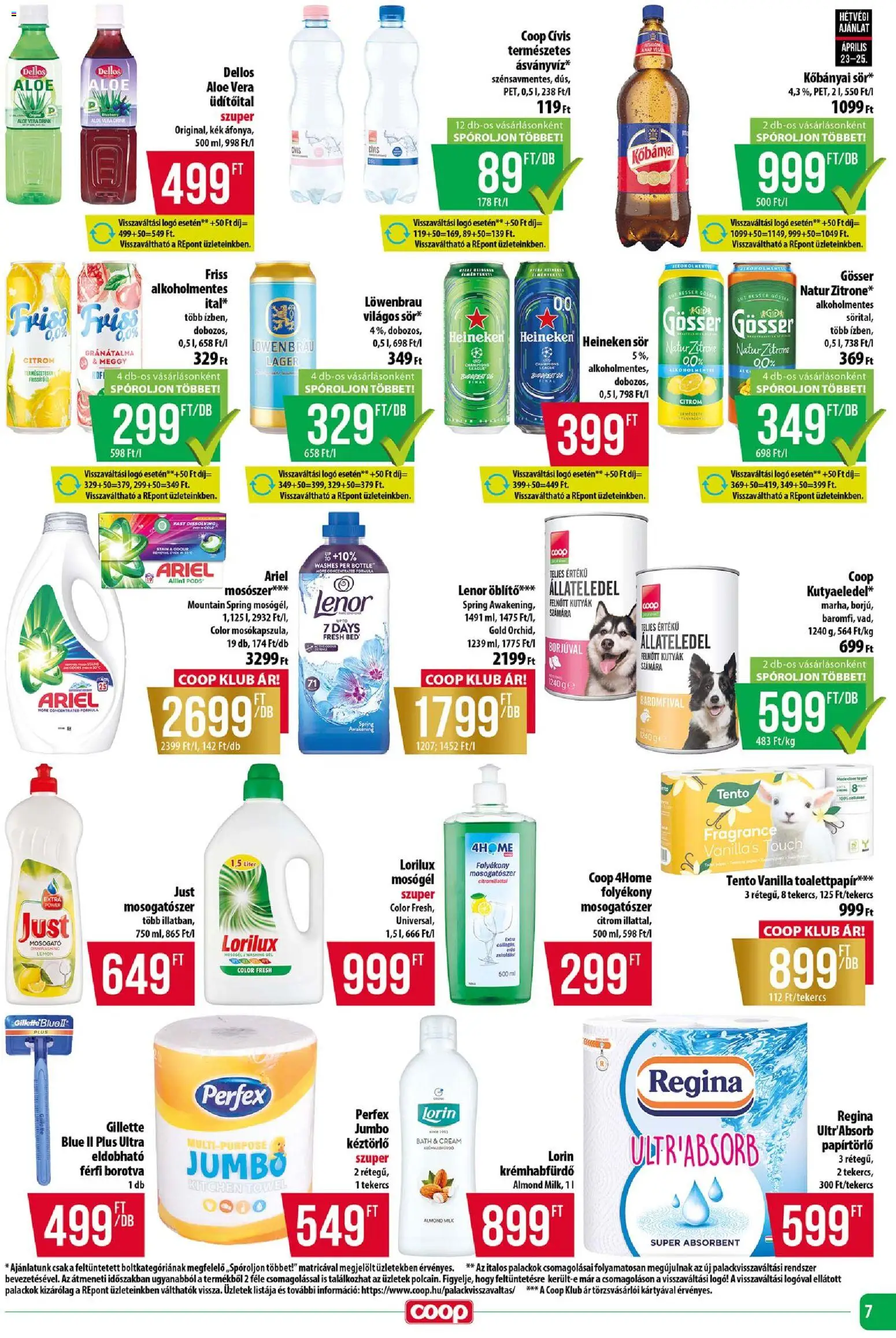 COOP akciós ujság - amely érvényes a következő dátumtól: 23.04.2026 | Oldal: 7 | Termékek: Heineken, Papírtörlő, Meggy, Gránátalma