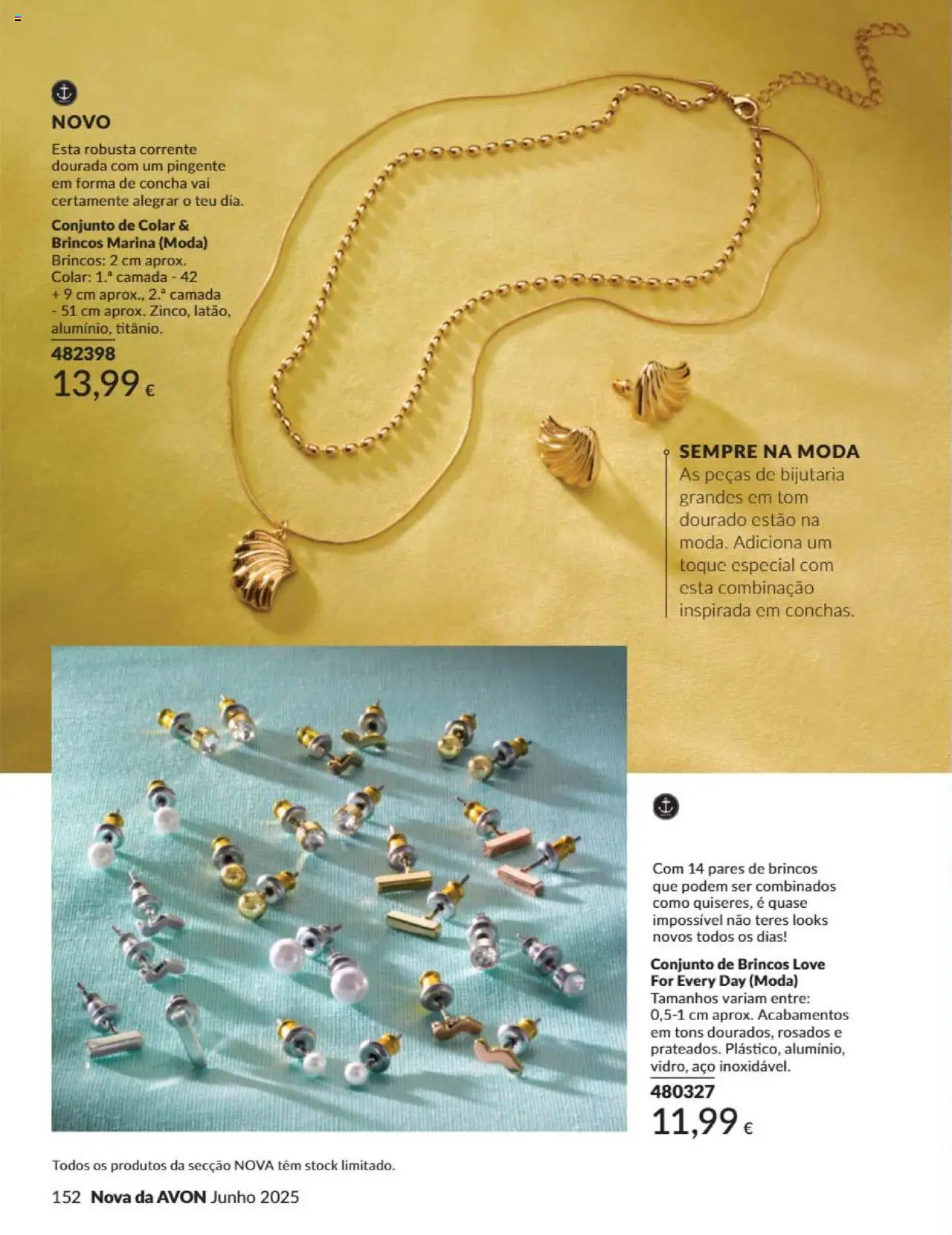 Catálogo Avon Campanha 6 │ válido de 01.06.2025 | Página: 152 | Produtos: Dourada, Brincos, Colar