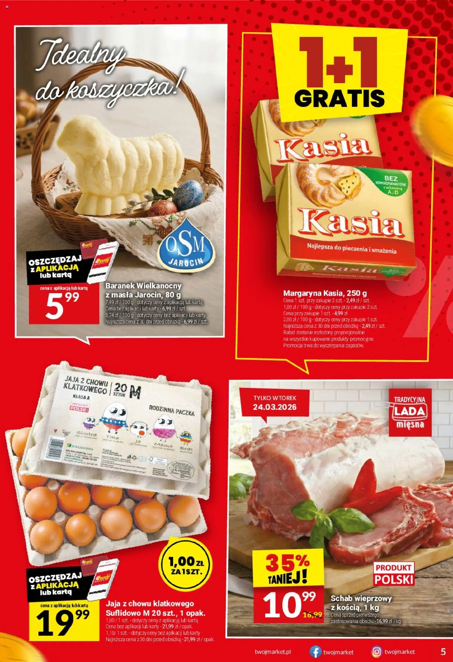 Twój Market gazetka od 18.03.2026 | Strona: 5 | Produkty: Karta, Schab, Schab wieprzowy, Margaryna