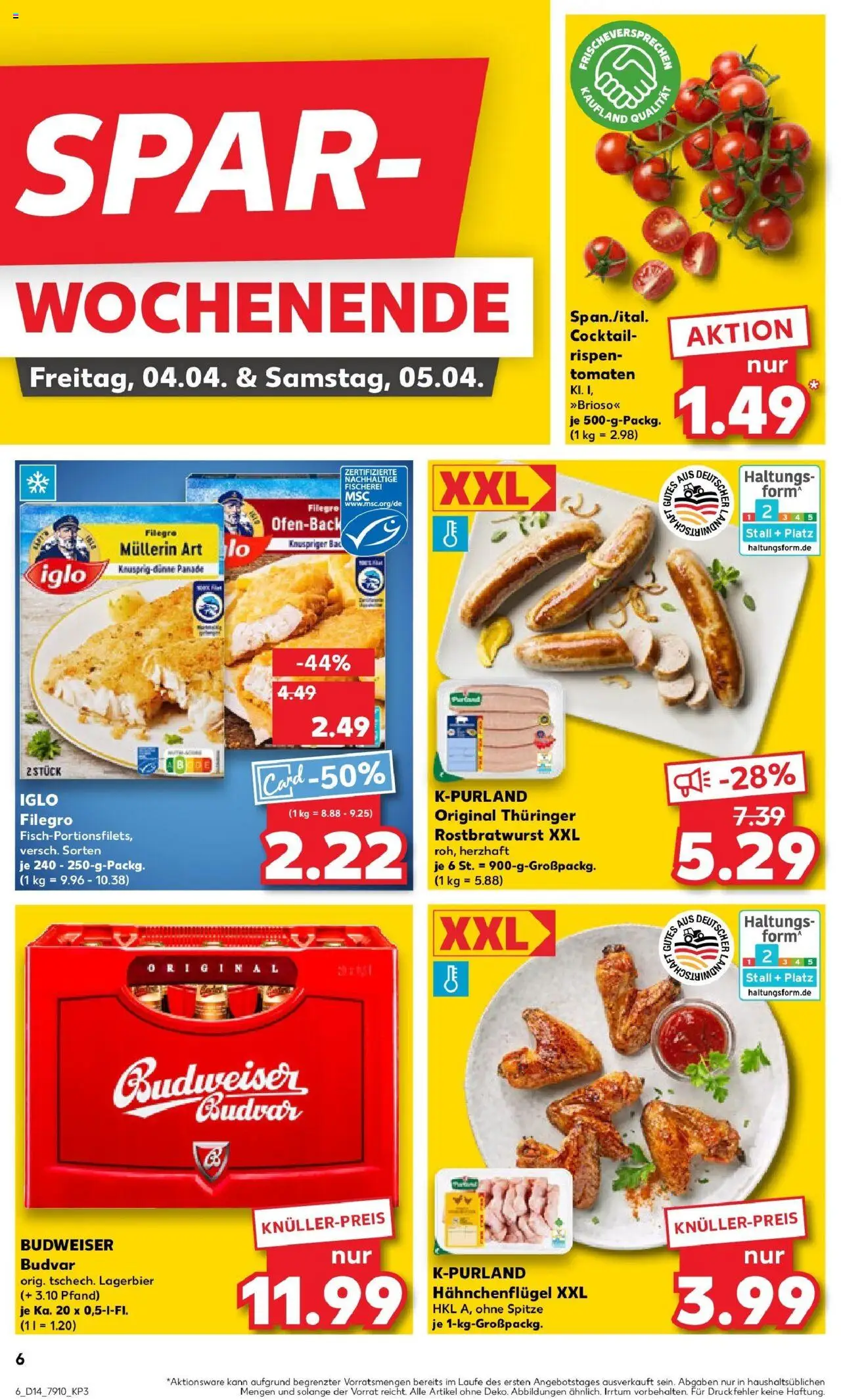 Kaufland - Nürnberg, Fürther Straße 187 - gültig ab dem 03.04.2025 | Seite: 6 | Produkte: Iglo, Tomaten, Budweiser