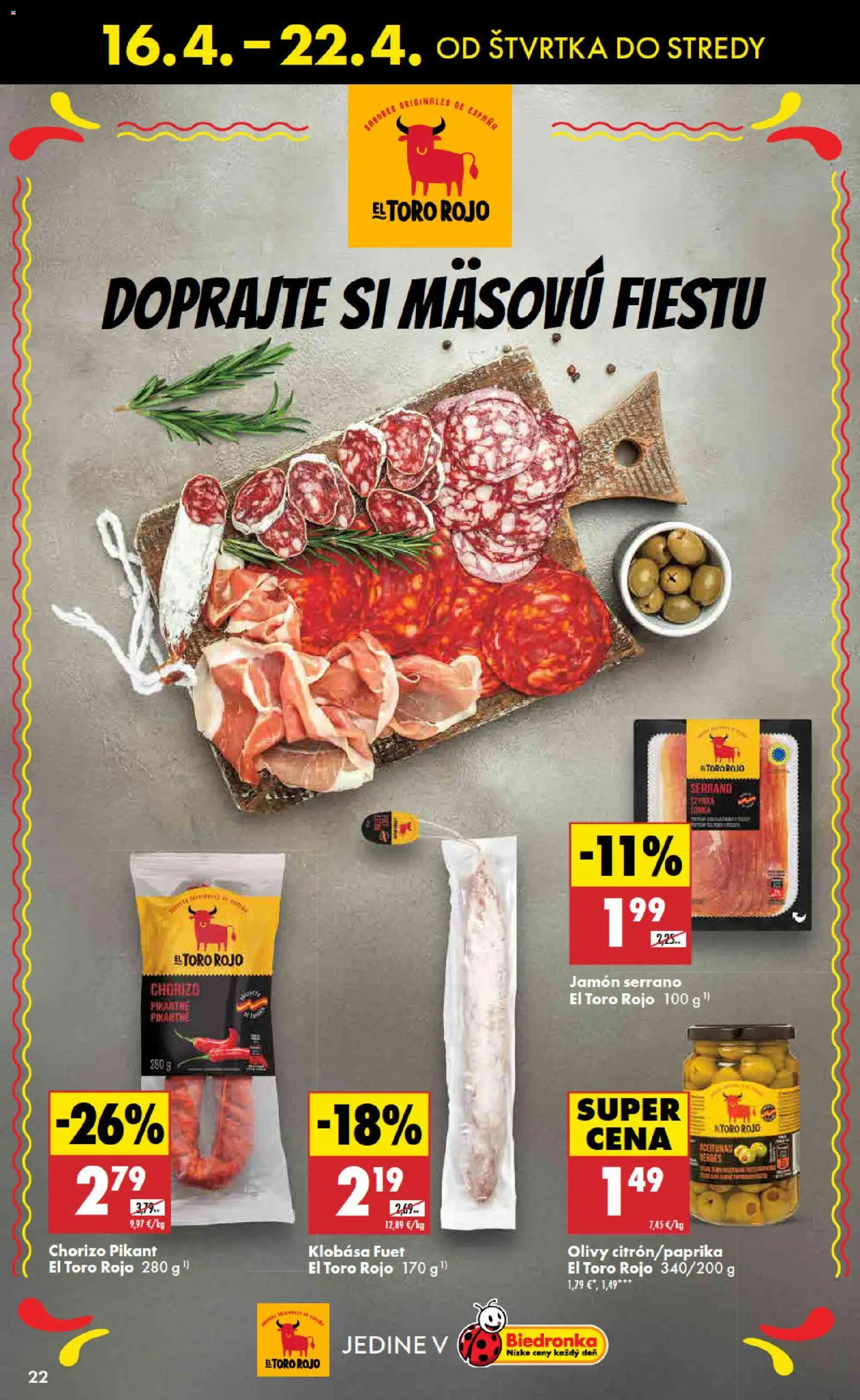 Nové Biedronka akcie – leták je platný od 16.04.2026 | Strana: 22 | Produkty: Klobása