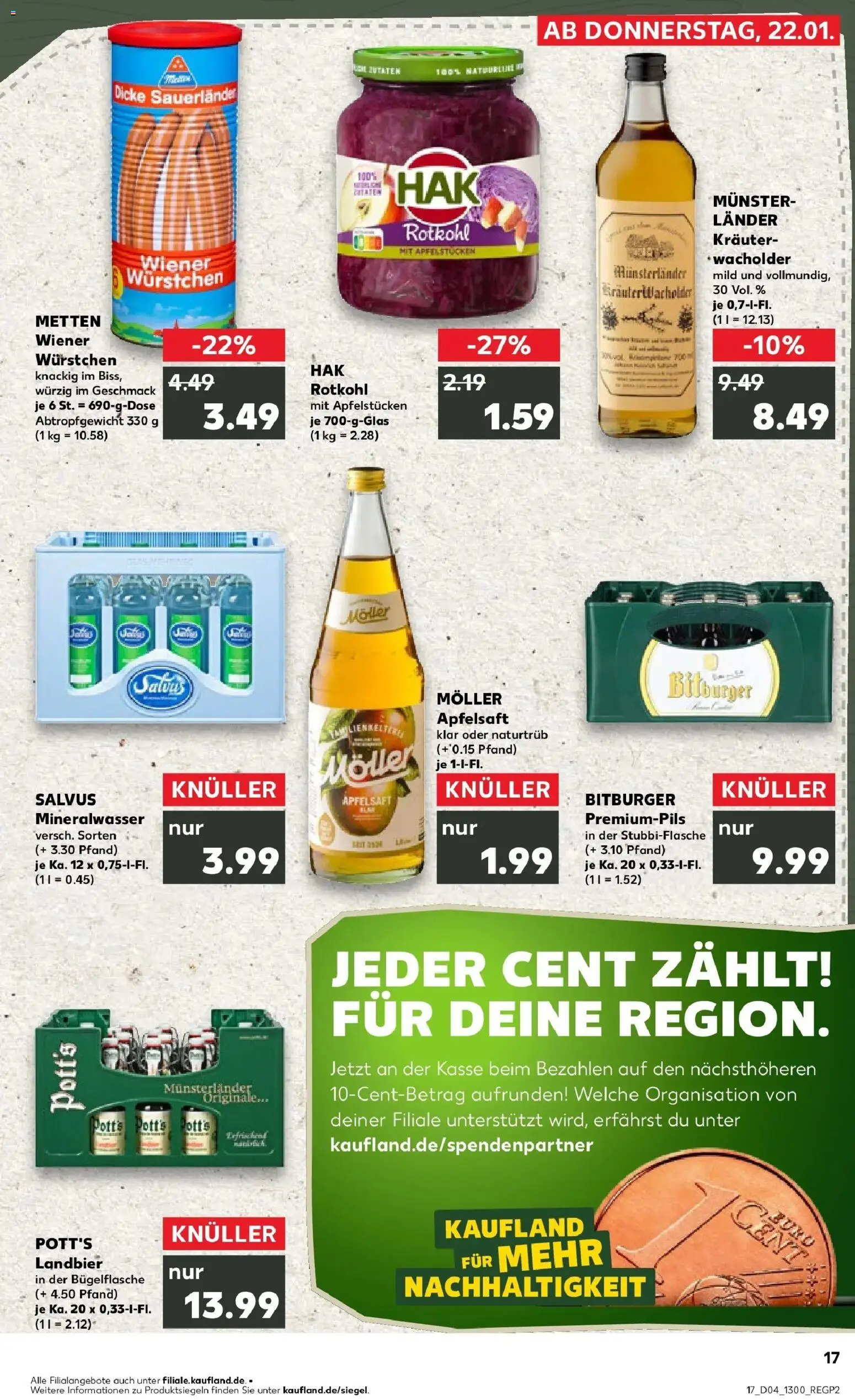 Kaufland prospekt Ahaus	 – gültig ab 22.01.2026 | Seite: 17 | Produkte: Bitburger, Wiener wurstchen, Mineralwasser, Apple