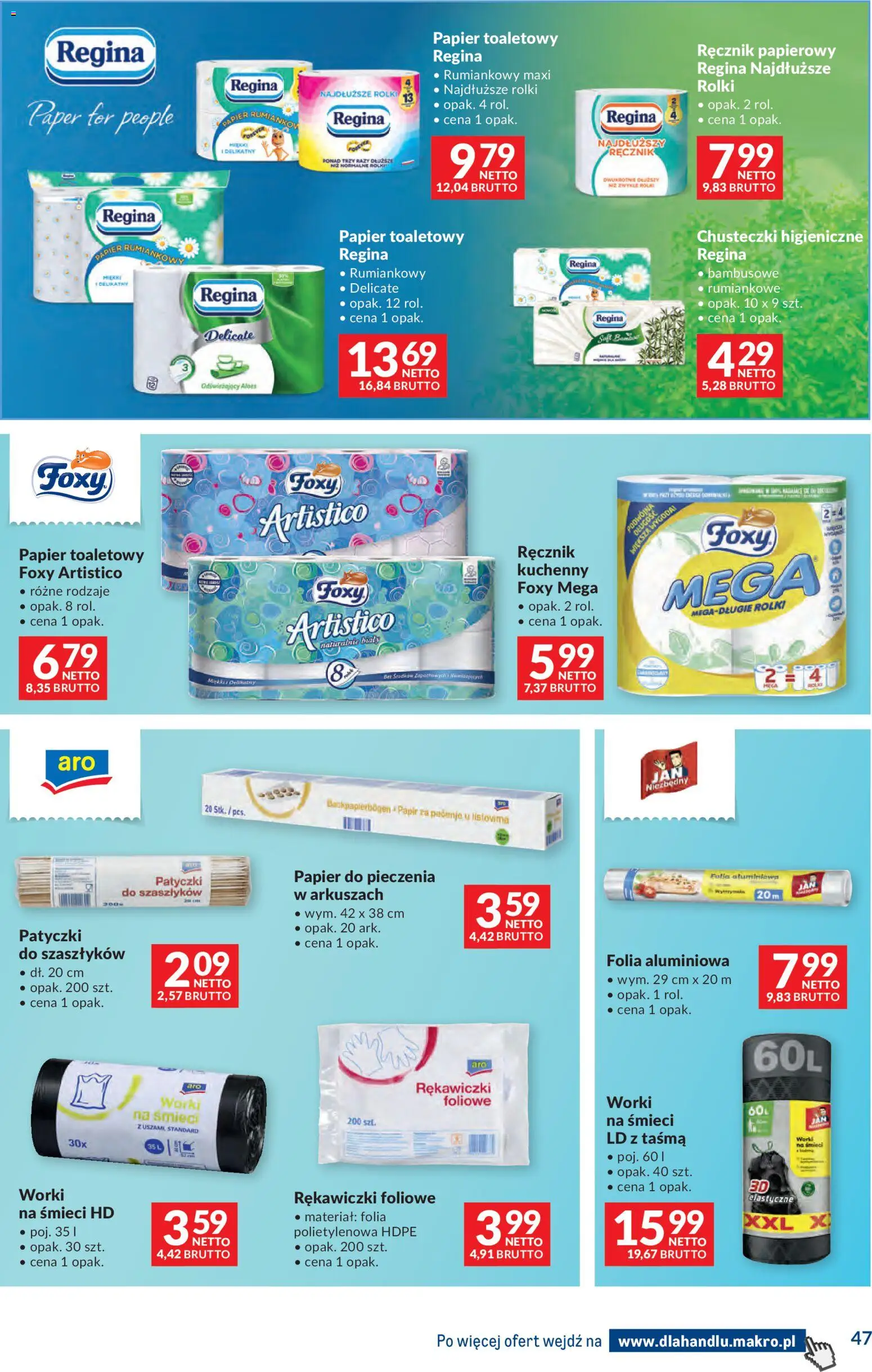 Makro gazetka - Dystrybucja do sklepów od 07.04.2026 | Strona: 47 | Produkty: Rękawiczki, Rolki, Chusteczki higieniczne, Aloes