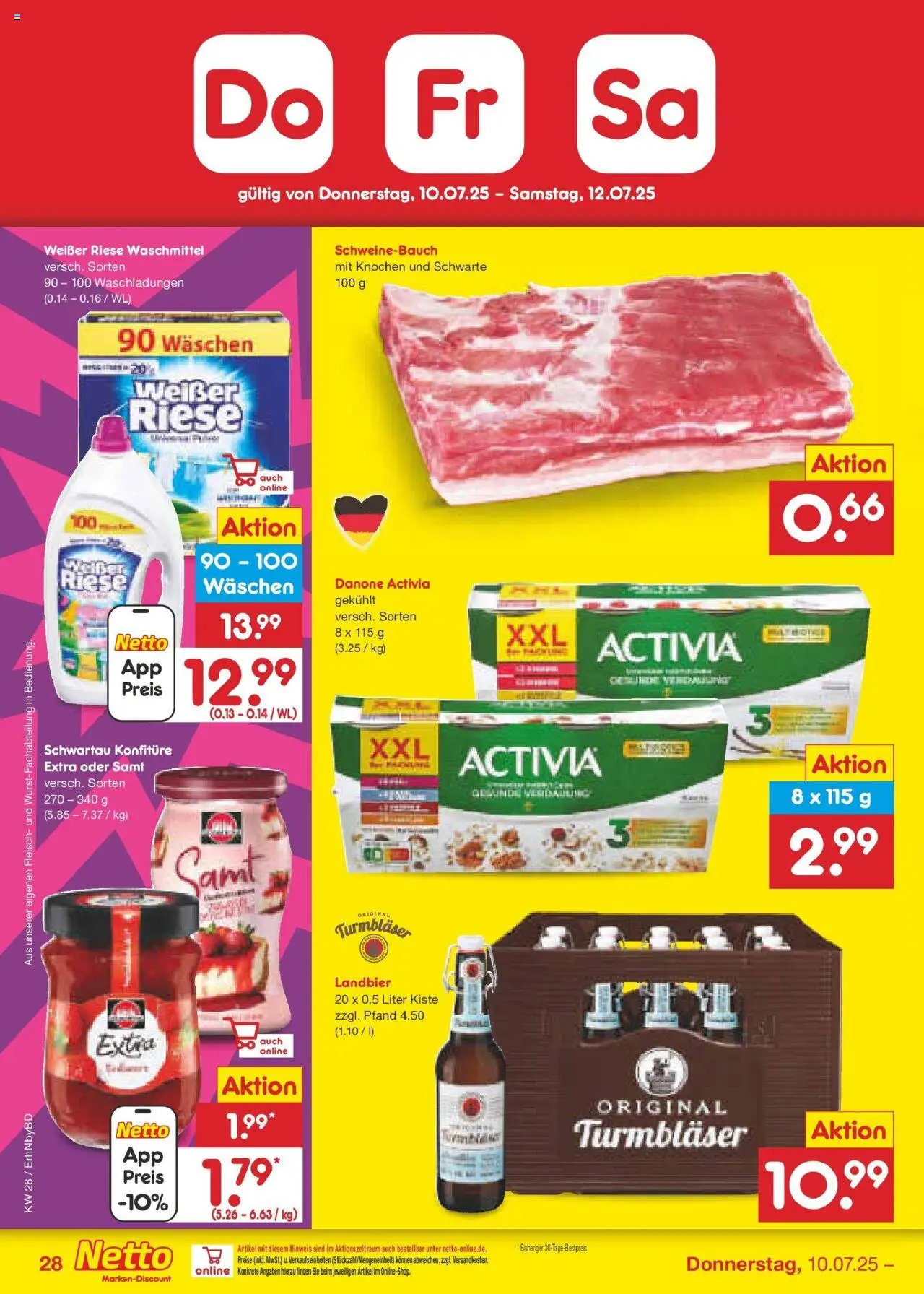 Netto Marken-Discount prospekt Ergolding	 - gültig ab dem 07.07.2025 | Seite: 44 | Produkte: Danone activia, Schweinebauch, Waschmittel, Fleisch