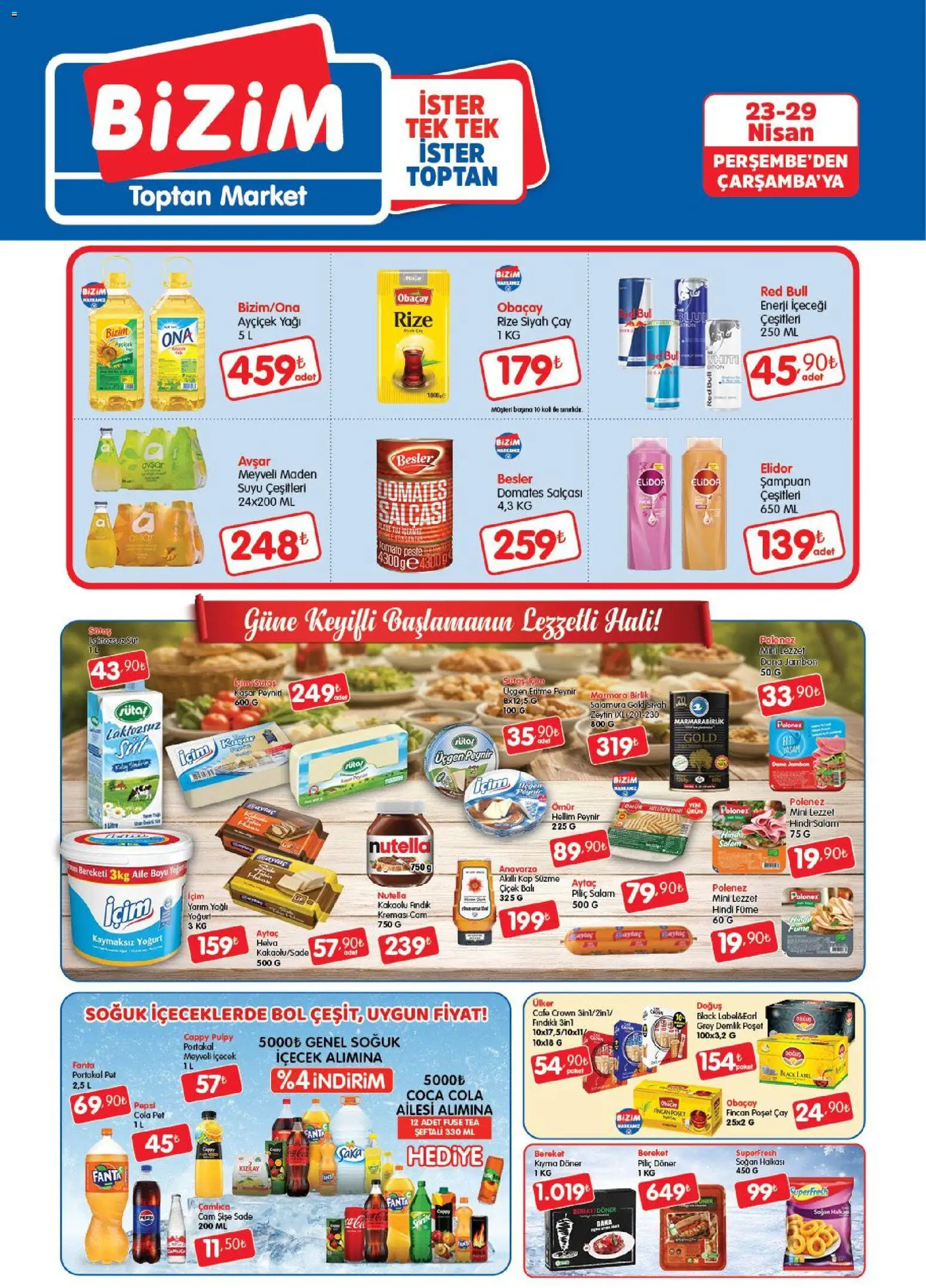 Bizim Toptan Katalog - 23.04.2026 tarihinden itibaren geçerlidir | Sayfa: 1 | Ürünler: Süt, Salam, Jambon, Soğan