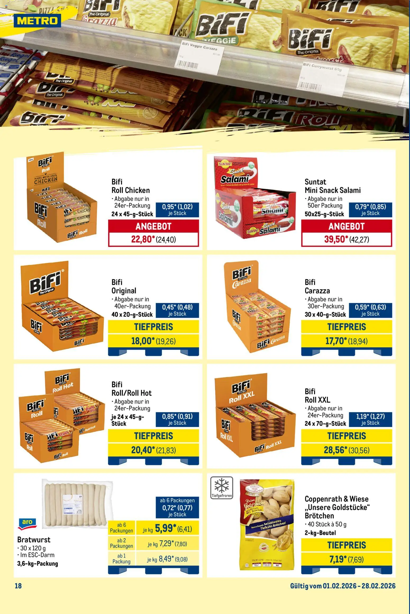 Metro  Monats-Mix – gültig ab 01.02.2026 | Seite: 18 | Produkte: Bifi, Bratwurst, Salami