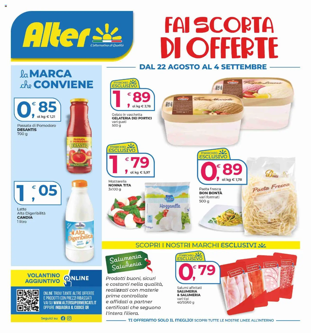 Volantino Alter Discount del 22.08.2025 | Pagina: 1 | Prodotti: Pomodoro, Latte, Pasta, Passata di pomodoro