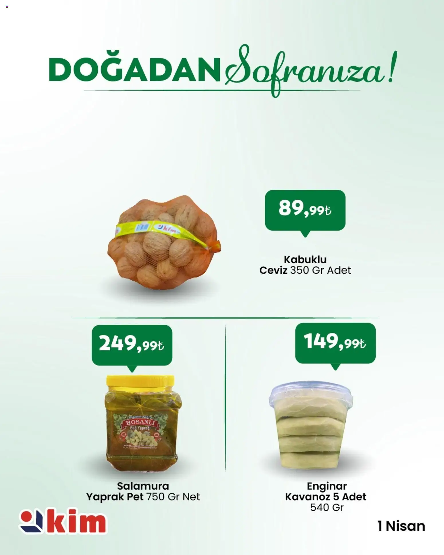 Kim Market - Sebze ve meyve - 01.04.2026 tarihinden itibaren geçerlidir | Sayfa: 5 | Ürünler: Enginar, Ceviz