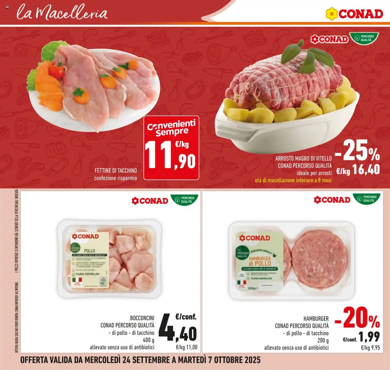 Volantino Conad del 24.09.2025 | Pagina: 14 | Prodotti: Pollo, Tacchino, Vitello, Hamburger