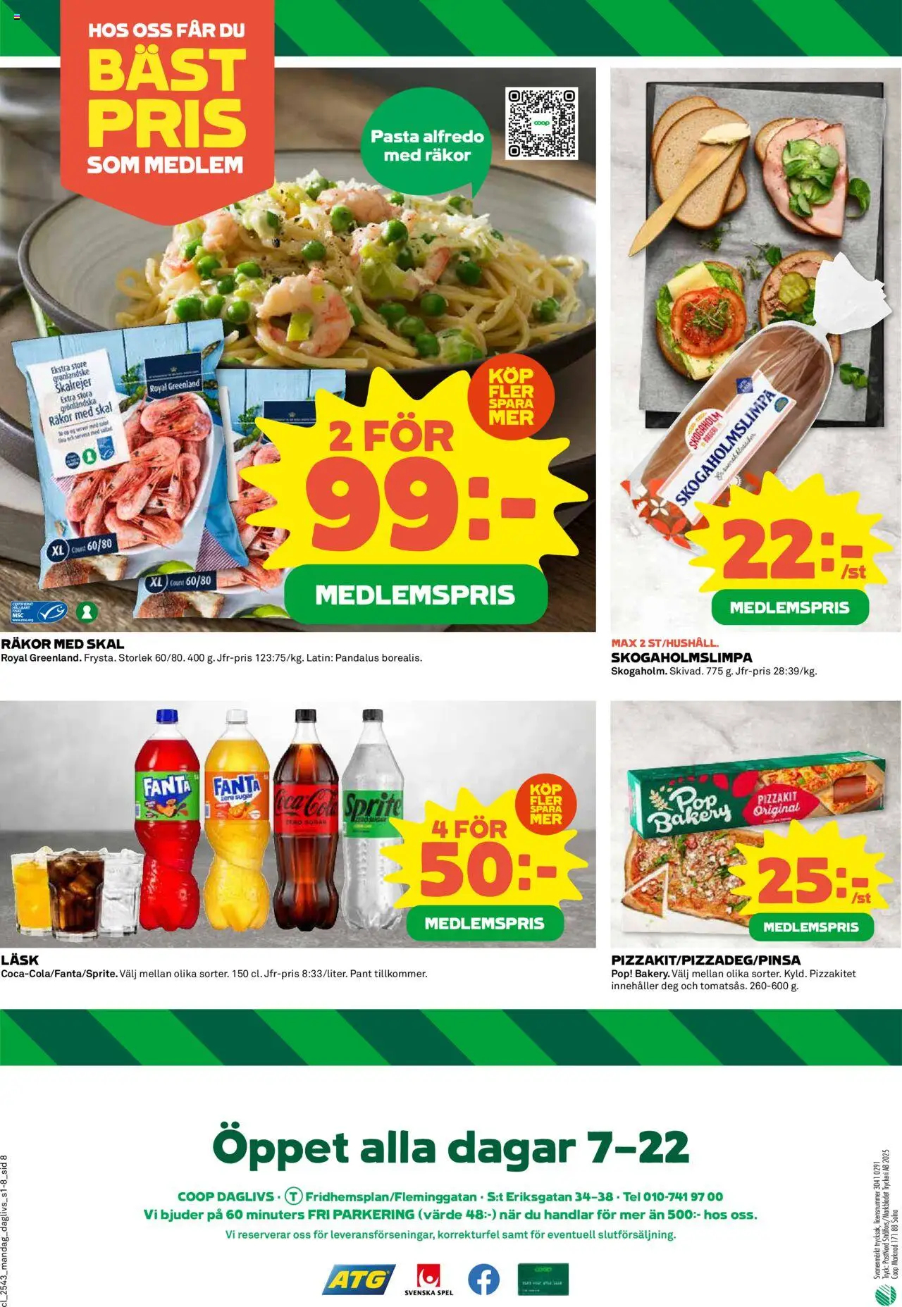 Coop Daglivs reklamblad aktuell från 20.10.2025 | Sida: 8 | Produkter: Räkor, Fanta, Pizzakit, Spel