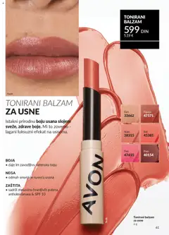 TONIRANI BALZAM ZA USNE, Istakni prirodnu boju usana slojem sveže, zdrave boje. Mi to zovemo - lagani luksuzni efekat na usnama. - pregled AVON kataloga - važi od 01.10.2025 | Strana: 61 | Proizvode: Balzam