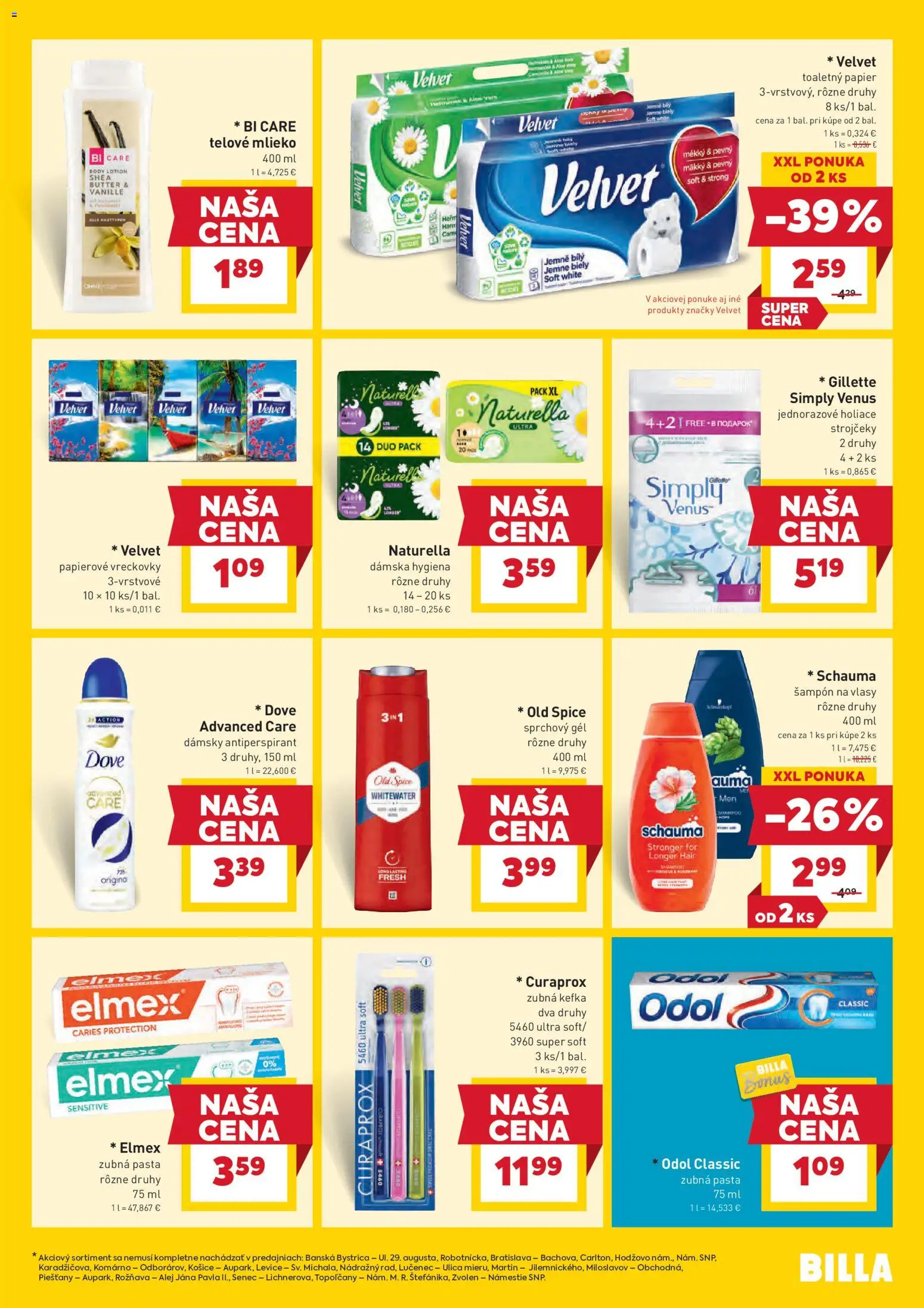 Nové Billa akcie – leták je platný od 14.01.2026 | Strana: 23 | Produkty: Zubná kefka, Old Spice, Toaletný papier