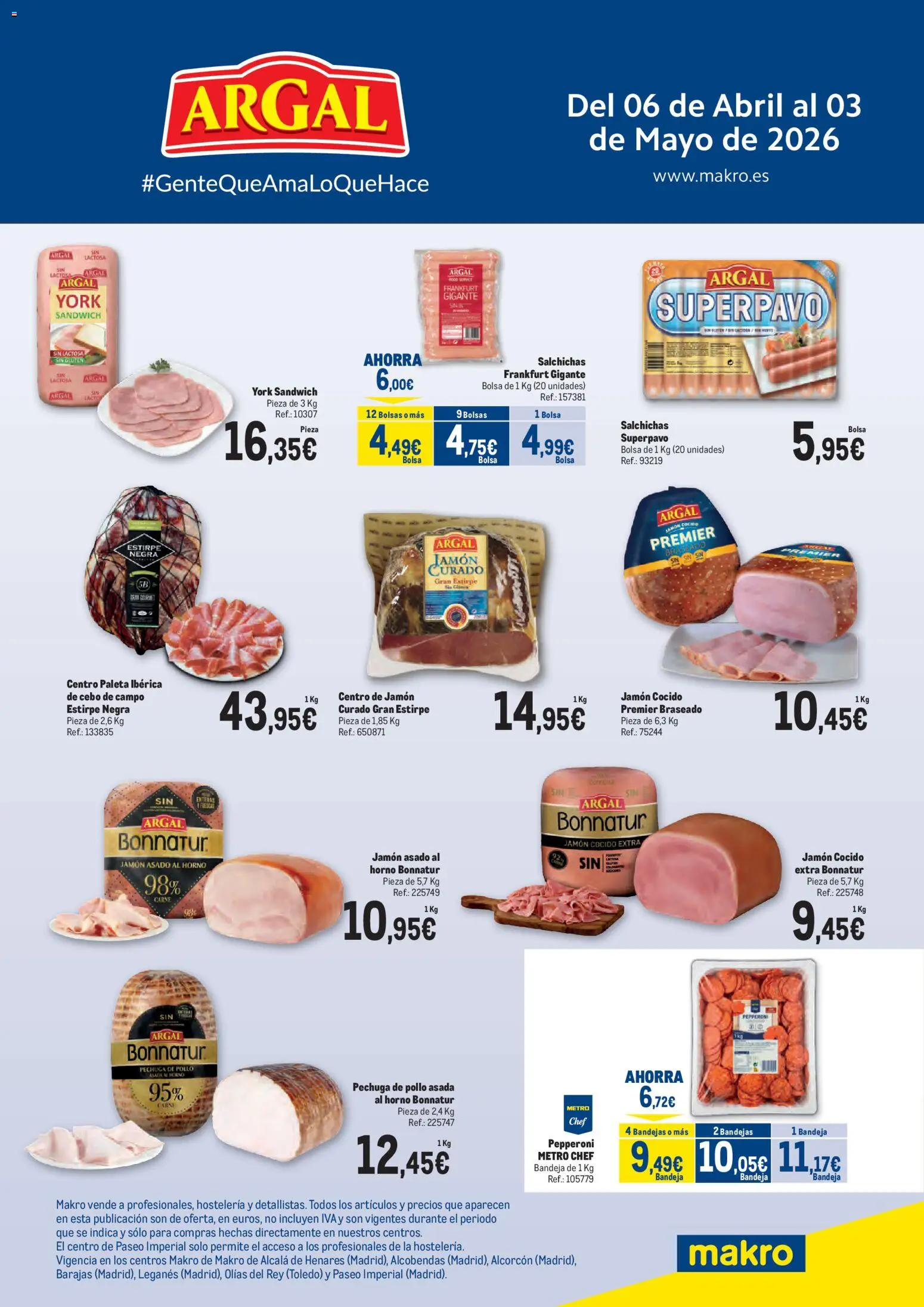 Makro Argal Centro │ válido desde el 06.04.2026 | Página: 1 | Productos: Jamón cocido, Bolsa, Horno, Bandeja