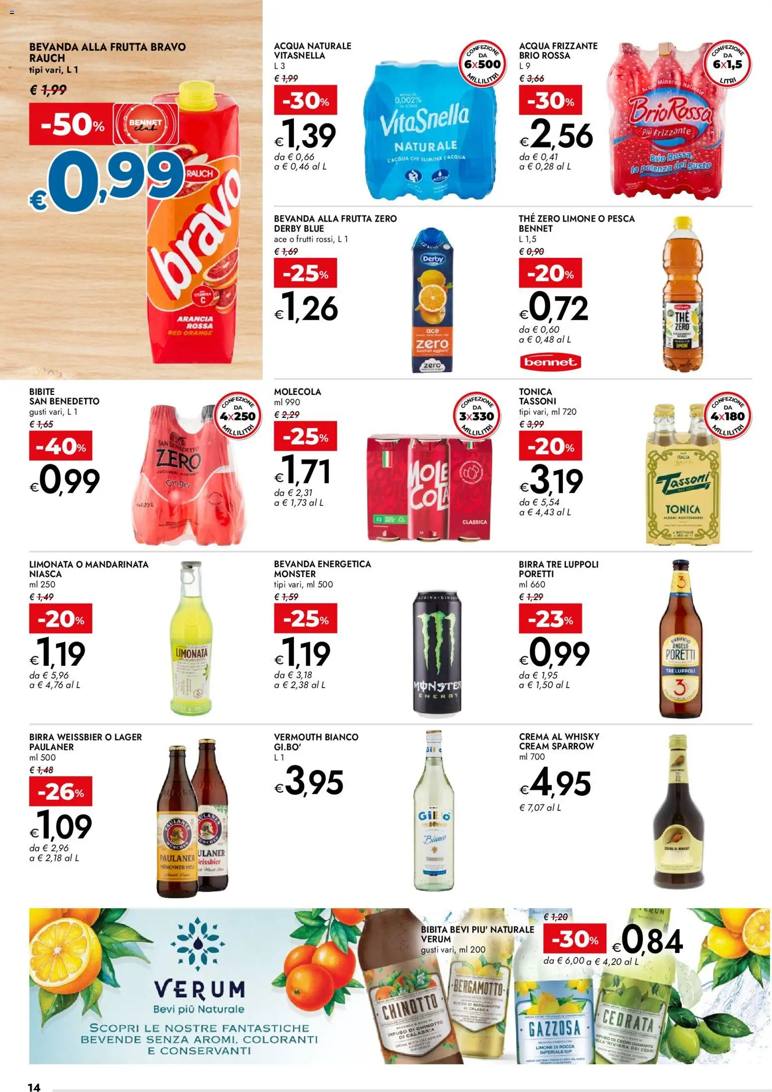Volantino bennet del 02.01.2026 | Pagina: 14 | Prodotti: Limonata, Acqua naturale, Bibita, Arancia