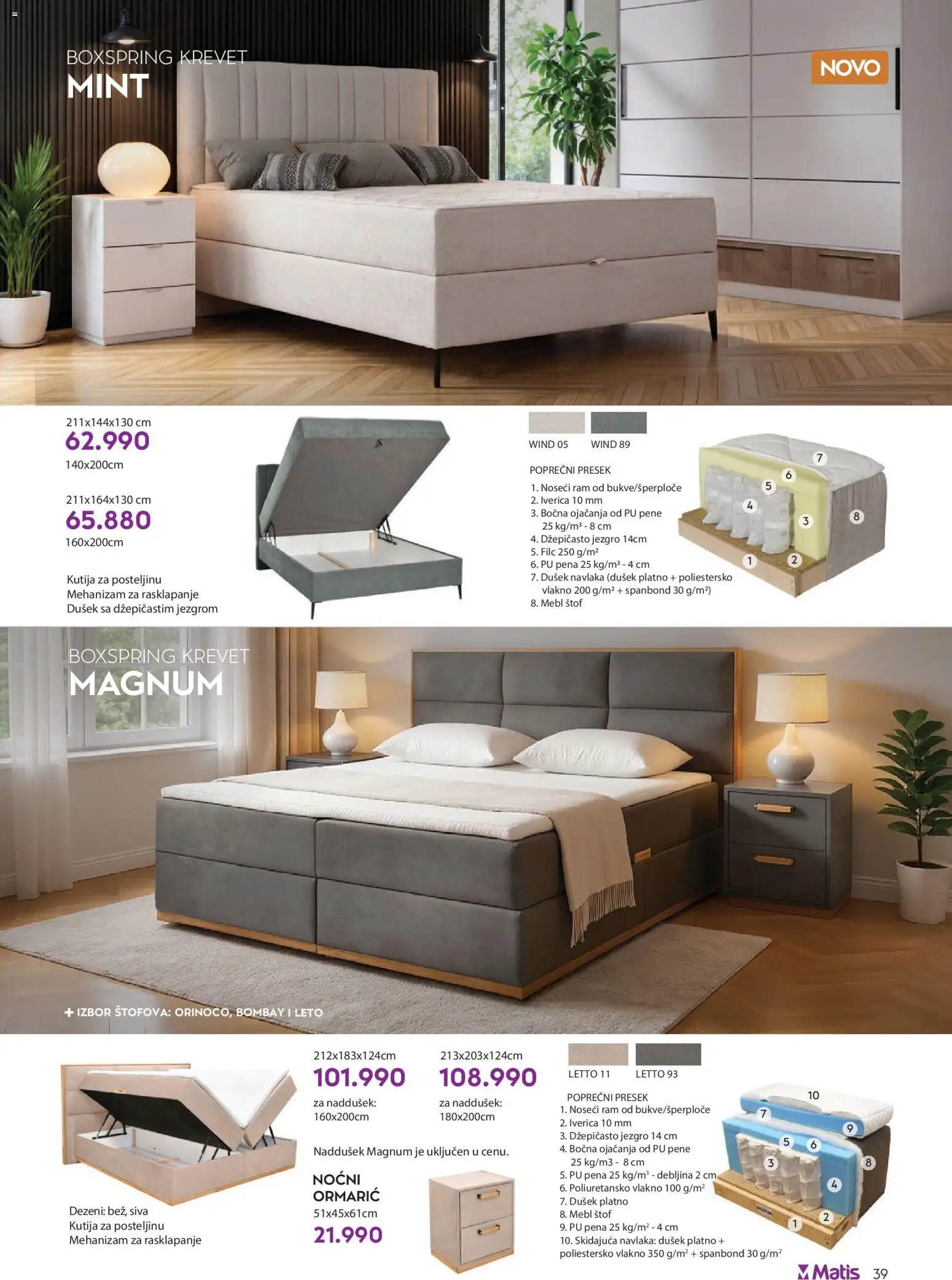 Matis katalog - važi od 01.11.2025 | Strana: 39 | Proizvode: Krevet, Dušek, Kutija
