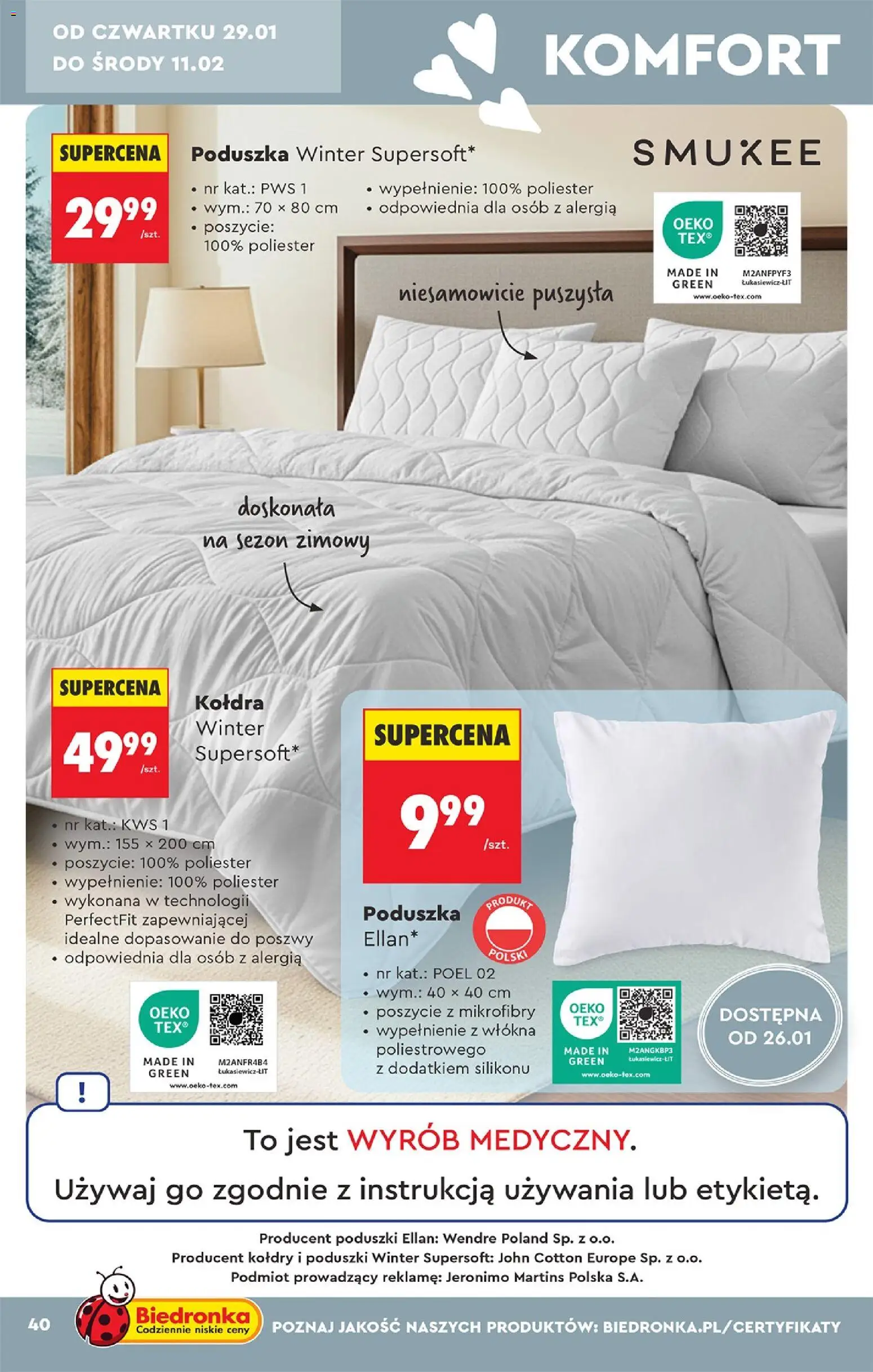 Biedronka gazetka - Hity i inspiracje od 24.01.2026 | Strona: 42 | Produkty: Poduszka, Kołdra