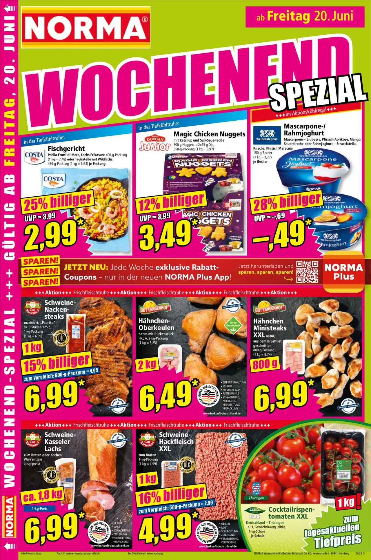 Norma Prospekt 	 - gültig ab dem 16.06.2025 | Seite: 19 | Produkte: Hahnchen, Tomaten, Lachs, Hackfleisch