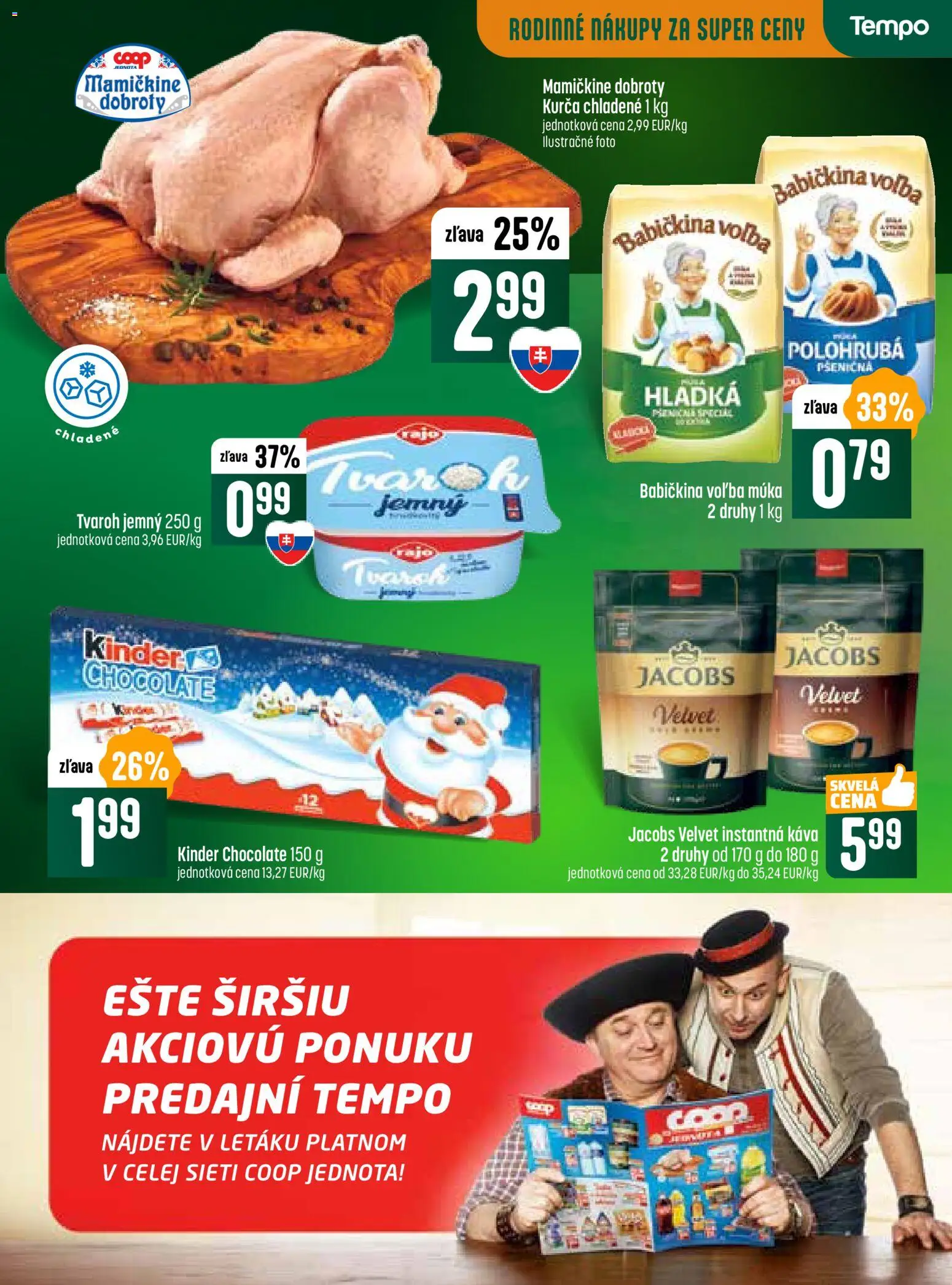 Nové COOP Jednota akcie – leták je platný od 20.11.2025 | Strana: 24 | Produkty: Jacobs Velvet, Káva, Kinder, Kurča