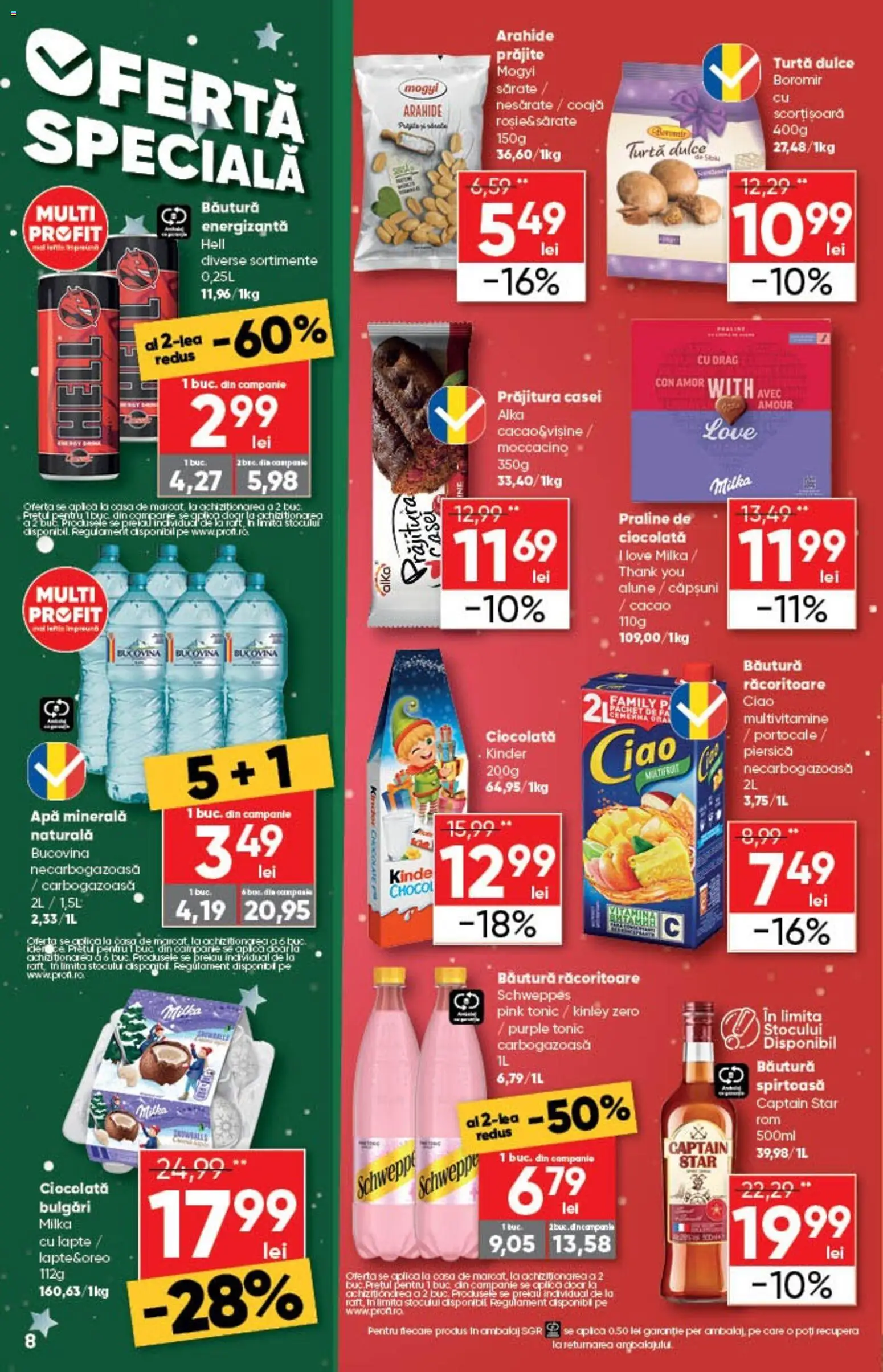 Noul catalog Profi – valabil de la 10.12.2025 | Pagină: 8 | Produse: Piersică, Yazı tahtası kalemi, Băutură energizantă, Apă