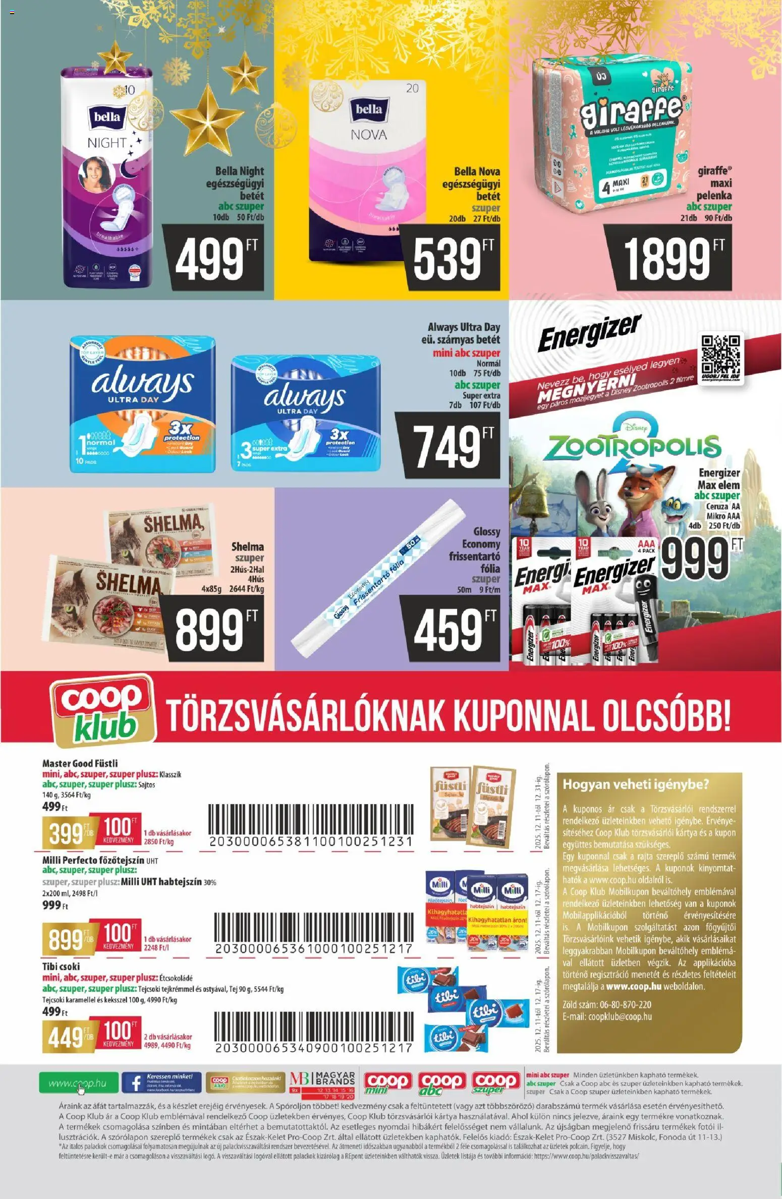 COOP akciós ujság - amely érvényes a következő dátumtól: 11.12.2025 | Oldal: 14 | Termékek: Habtejszín, Főzőtejszín, Pelenka, Tej