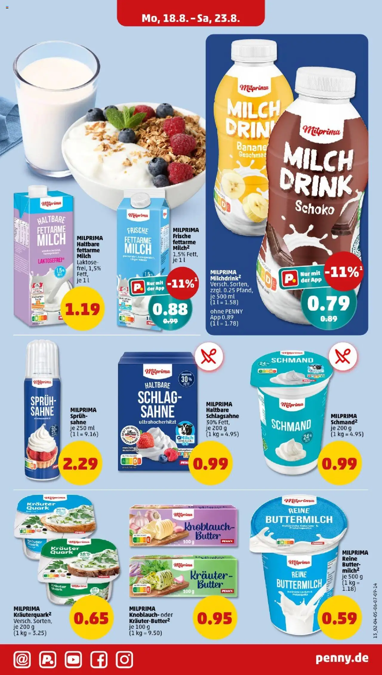 Penny - Nordrhein - Westfalen - gültig ab dem 18.08.2025 | Seite: 9 | Produkte: Buttermilch, Schlagsahne, Milch, Sahne