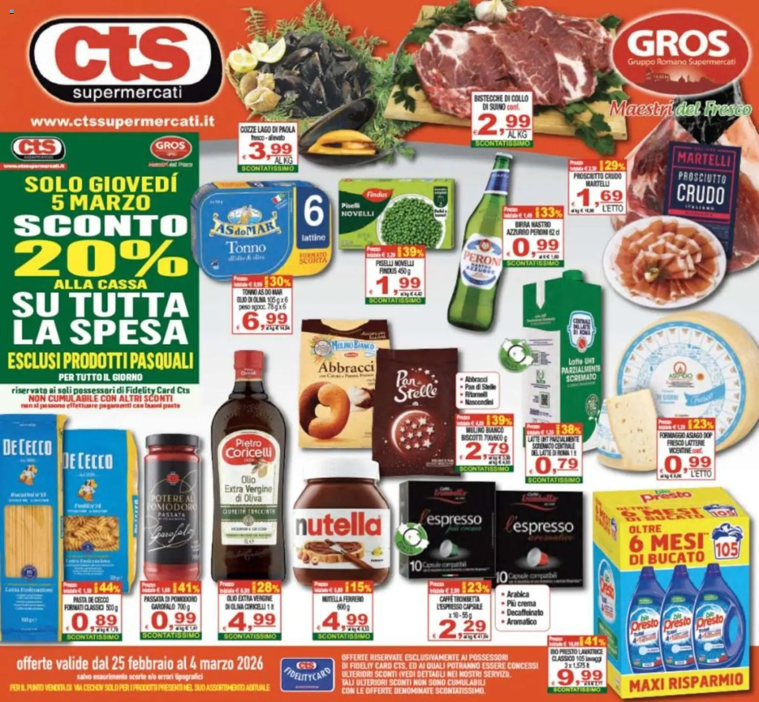 Volantino CTS del 25.02.2026 | Pagina: 1 | Prodotti: Suino, Pasta, Passata di pomodoro, Olio extra vergine