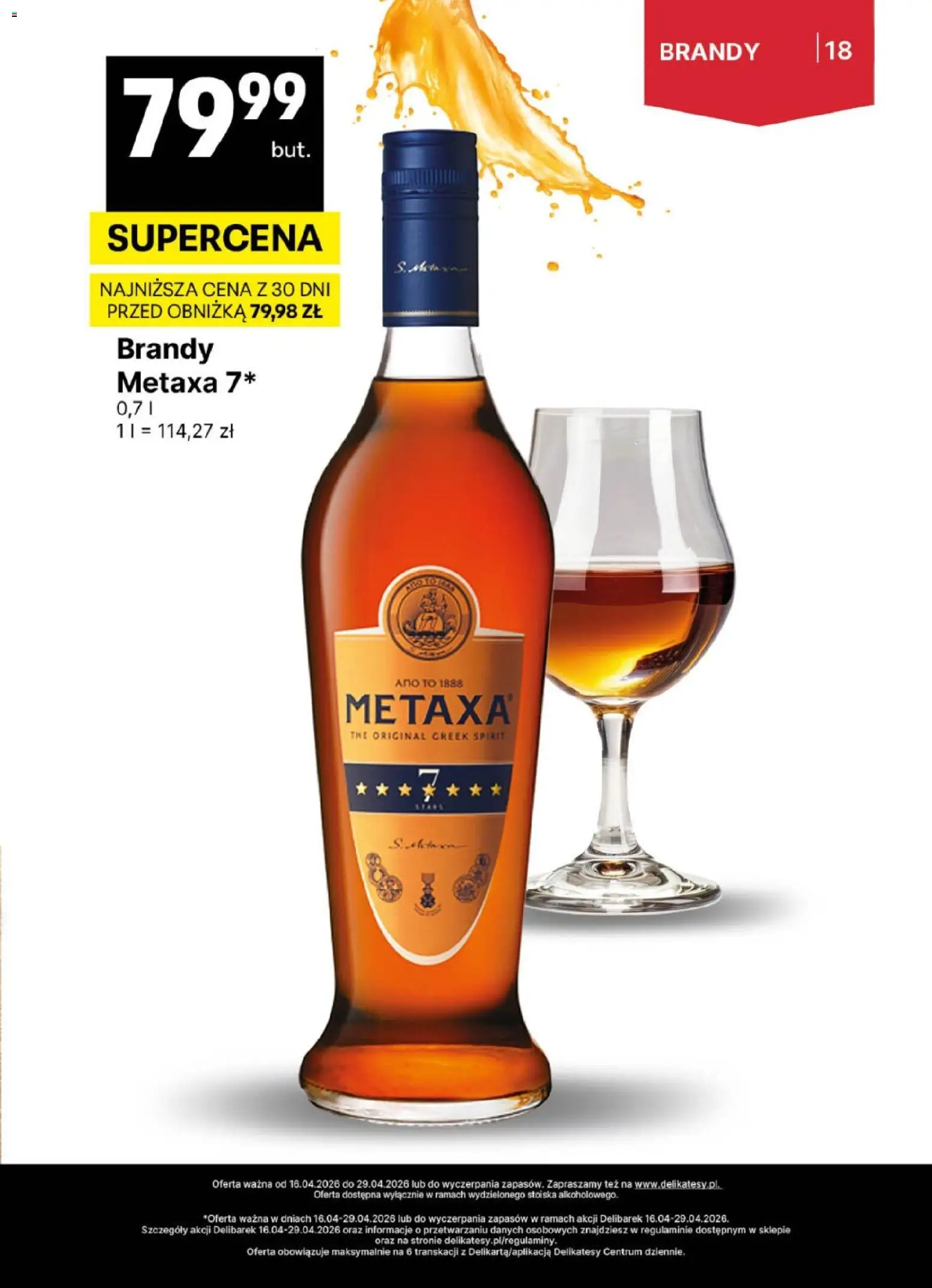 Delikatesy Centrum gazetka - DeliBarek od 16.04.2026 | Strona: 18 | Produkty: Metaxa