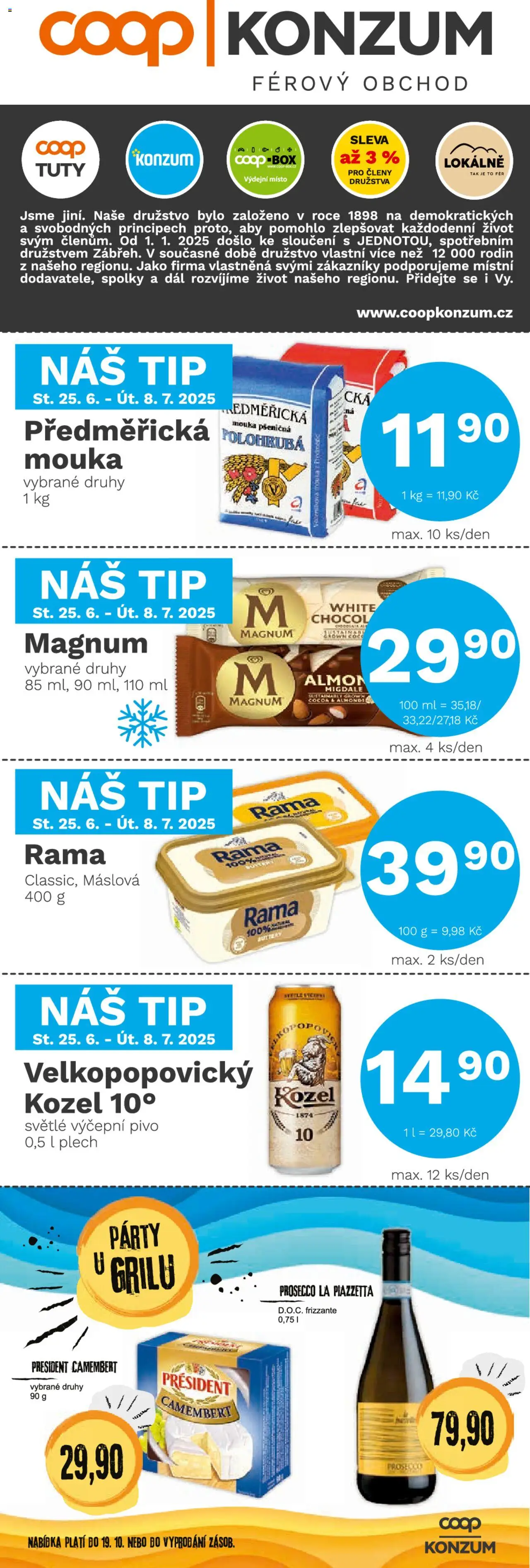 Konzum leták od 25.06.2025 | Strana: 1 | Produkty: Polohrubá mouka, Rama, Kozel, Mouka