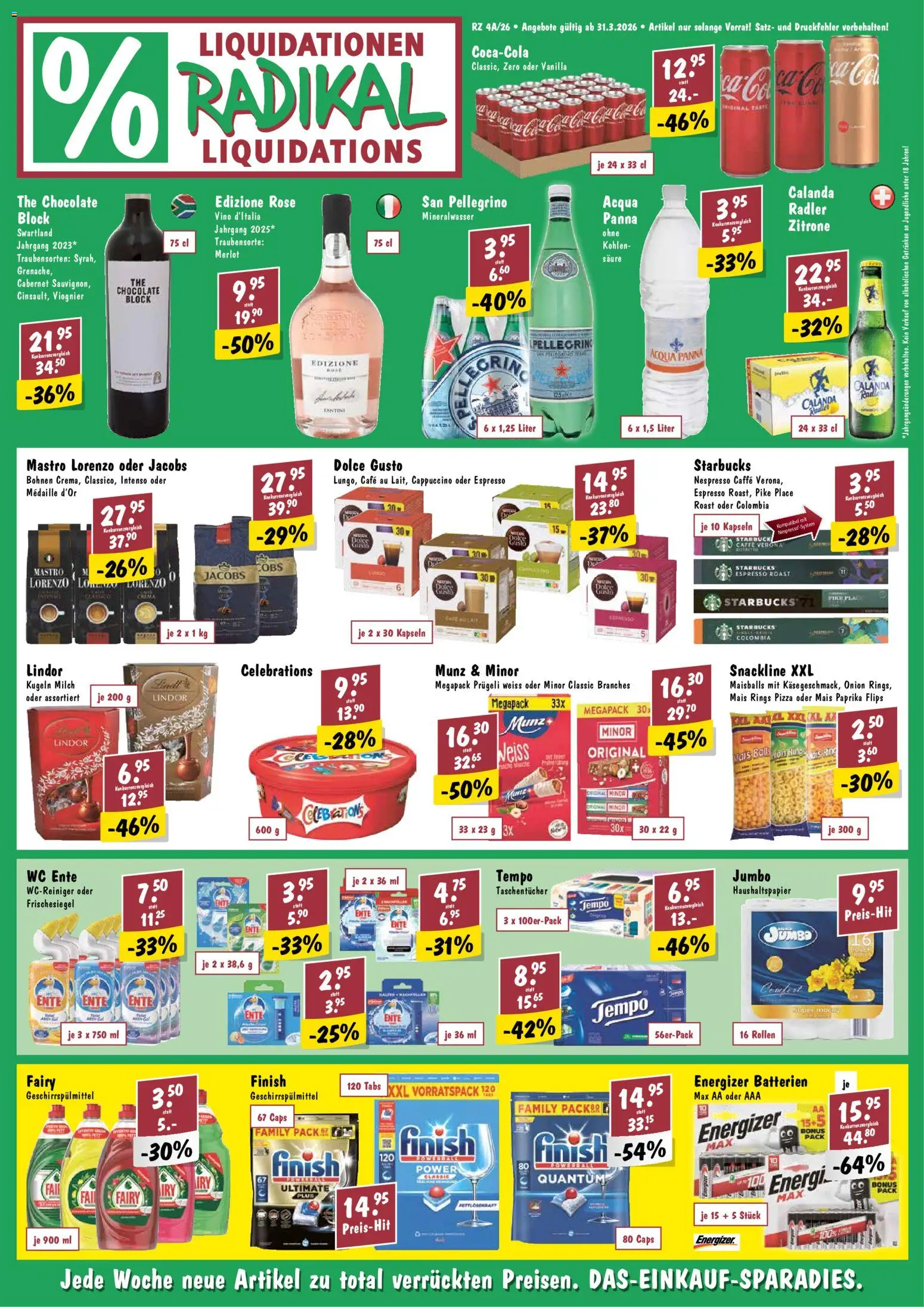 Radikal aktionen – gültig ab 31.03.2026 | Seite: 1 | Produkte: Mineralwasser, Geschirrspülmittel, Pizza, Zitrone