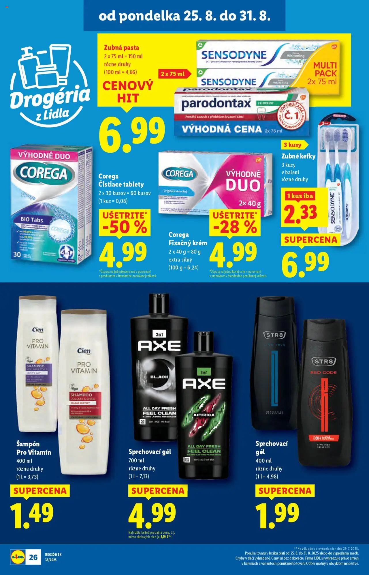 Lidl leták │ platný od 25.08.2025 | Strana: 34 | Produkty: Šampón, Zubná pasta, Krém
