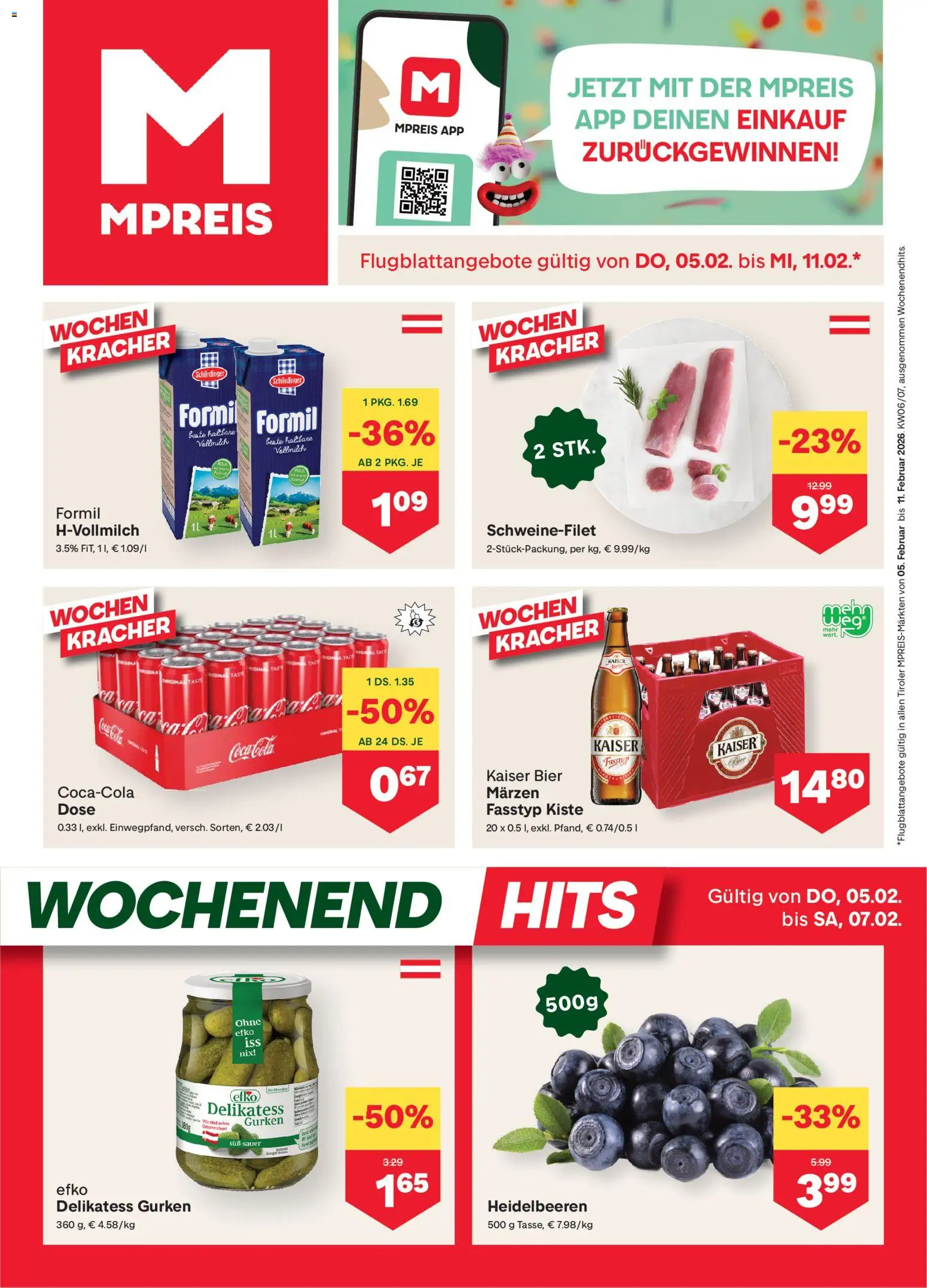 MPREIS Flugblatt gültig ab 12.02.2026 | Seite: 1 | Produkte: Gurken, Bier