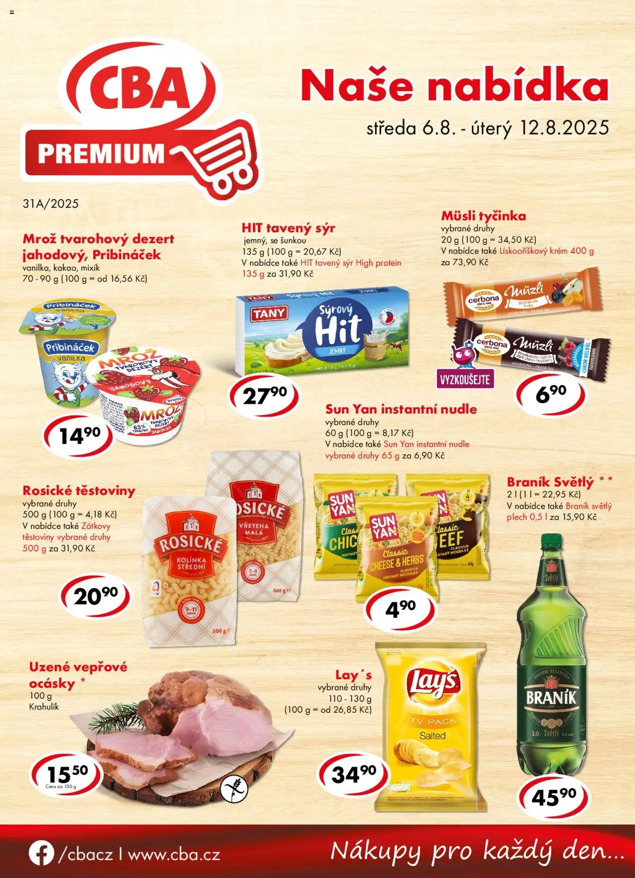 CBA leták - Premium od 06.08.2025 | Strana: 1 | Produkty: Sýr, Pribináček, Plech, Protein