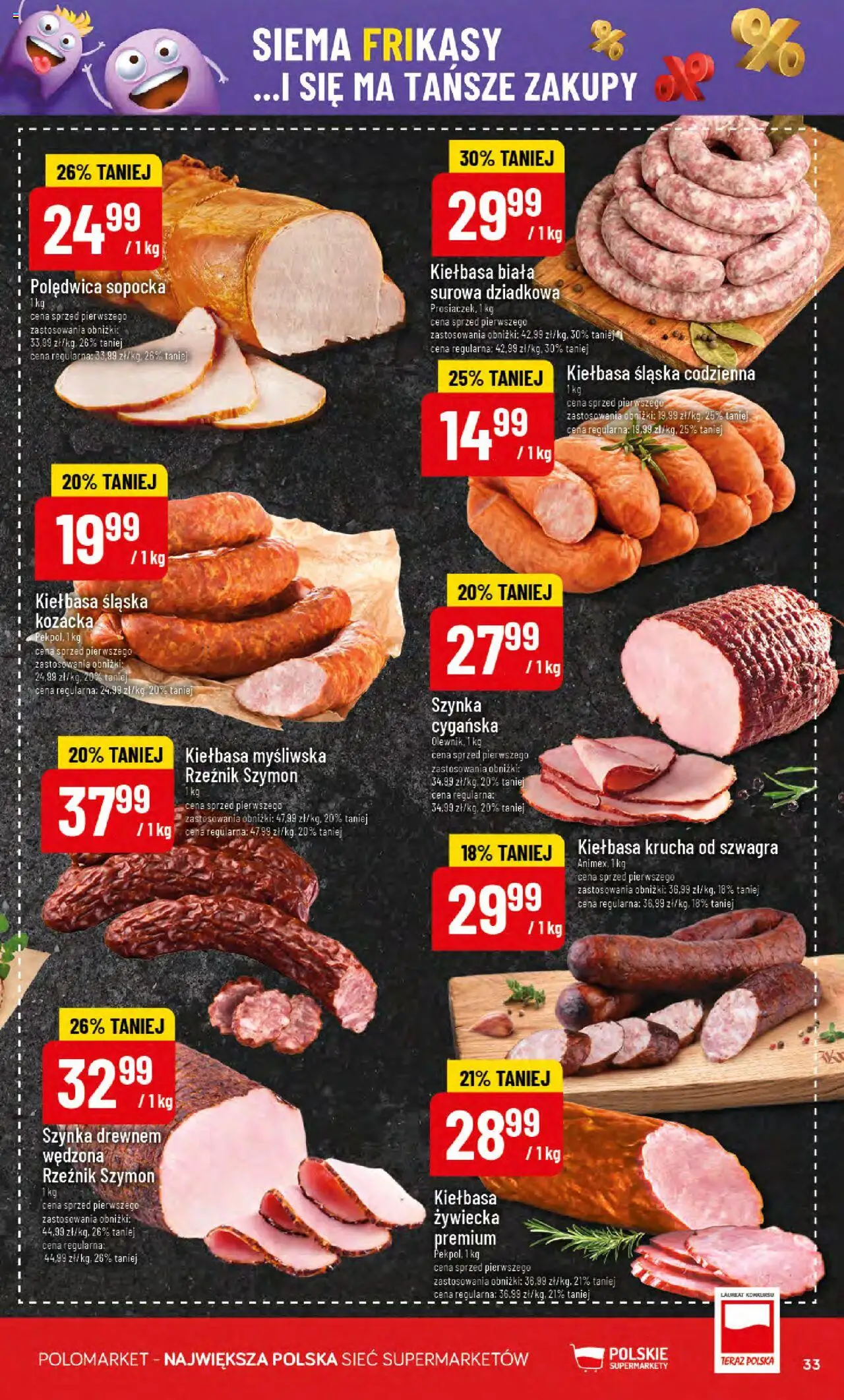 POLOmarket Gazetka od 17.09.2025 | Strona: 33 | Produkty: Kiełbasa, Myśliwska, Szynka, Kiełbasa śląska