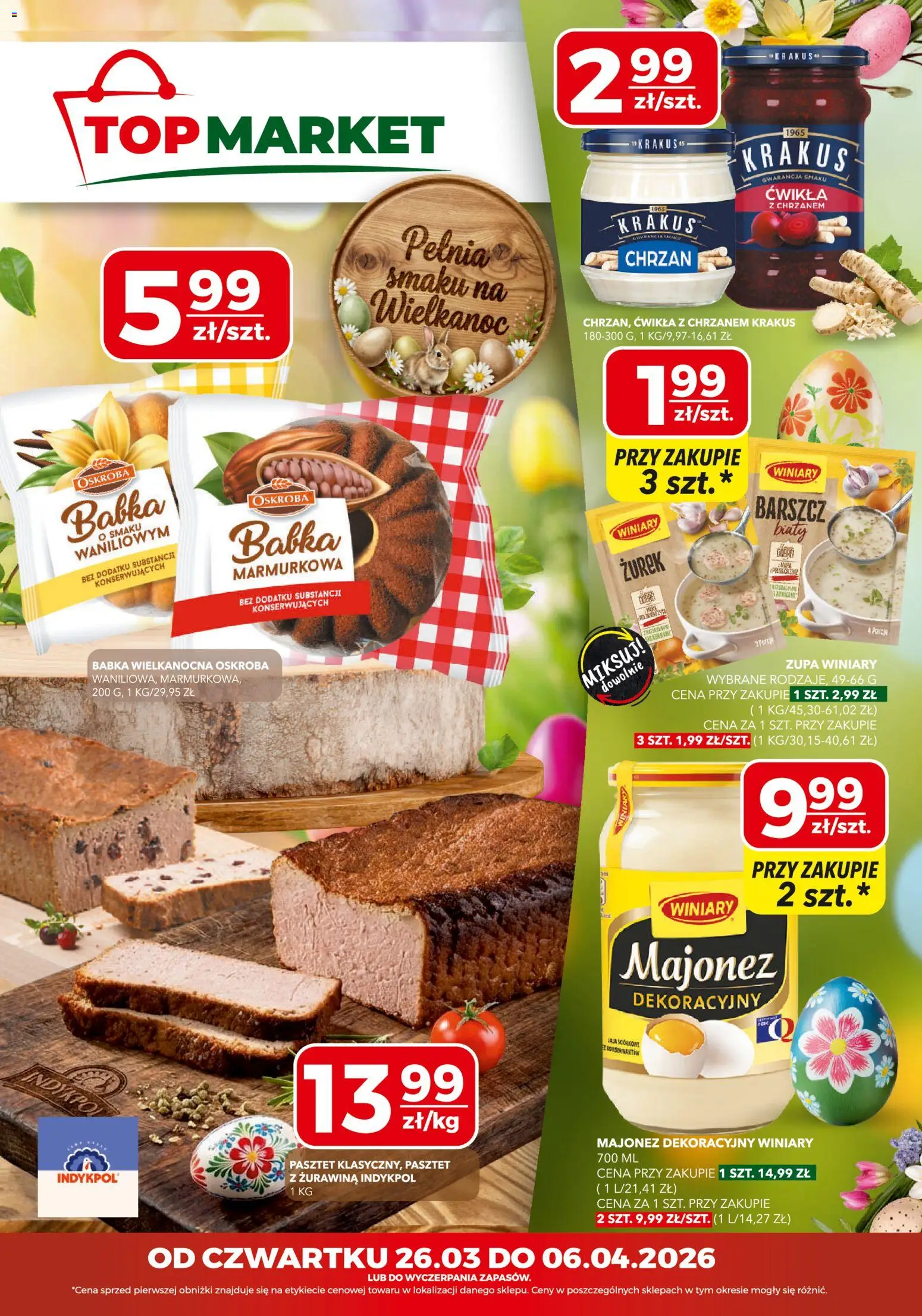 Top Market gazetka od 26.03.2026 | Strona: 1 | Produkty: Top, Zupa, Babka, Majonez