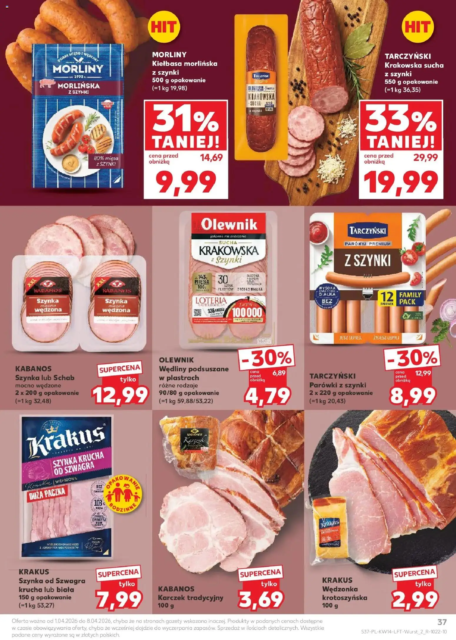 Kaufland gazetka od 01.04.2026 | Strona: 37 | Produkty: Parówki z szynki, Parówki, Szynka, Wędliny