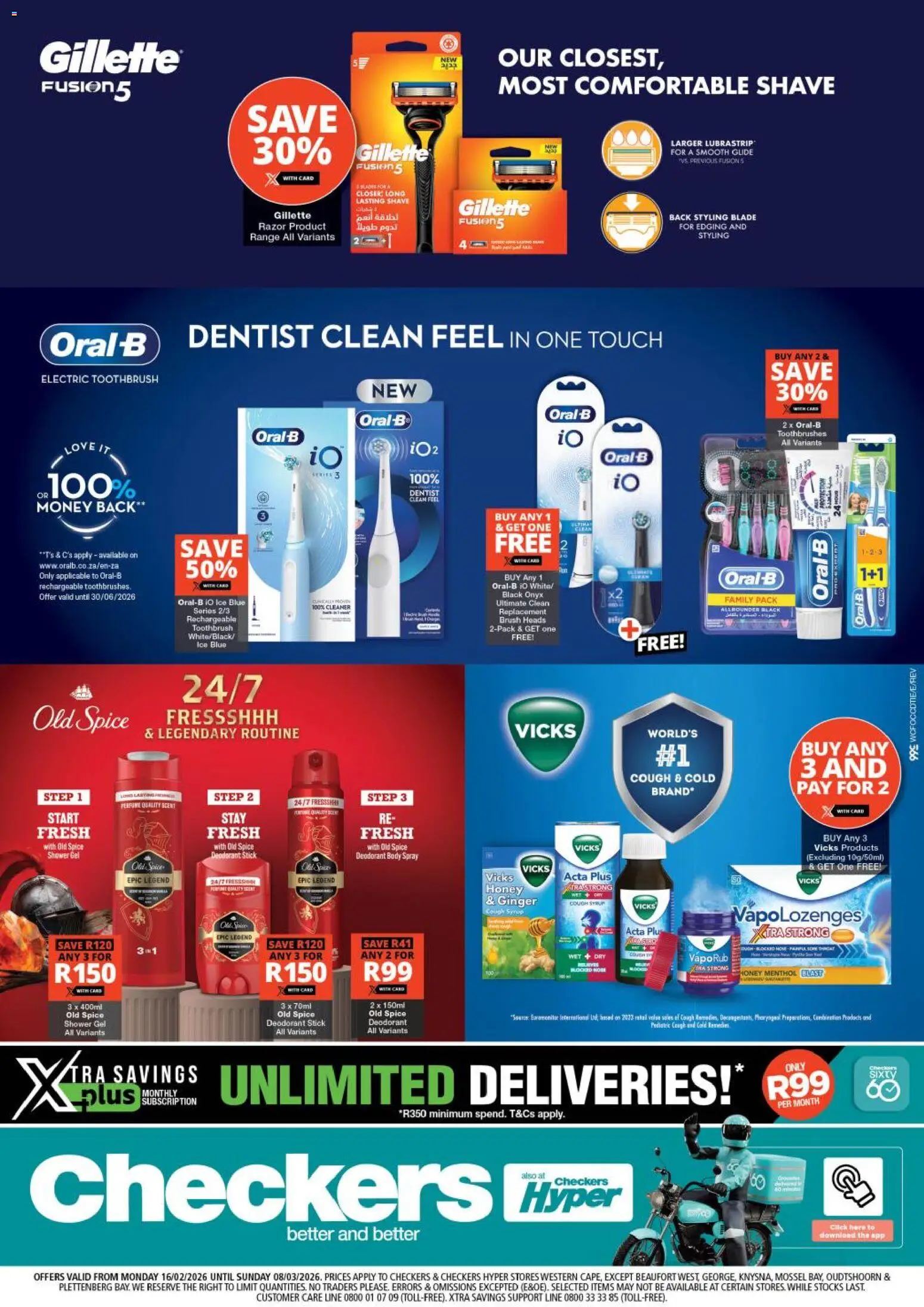 New Checkers catalogue – valid from 16.02.2026 | Page: 1 | Products: Electric toothbrush, Body spray, Brush, Deodorant