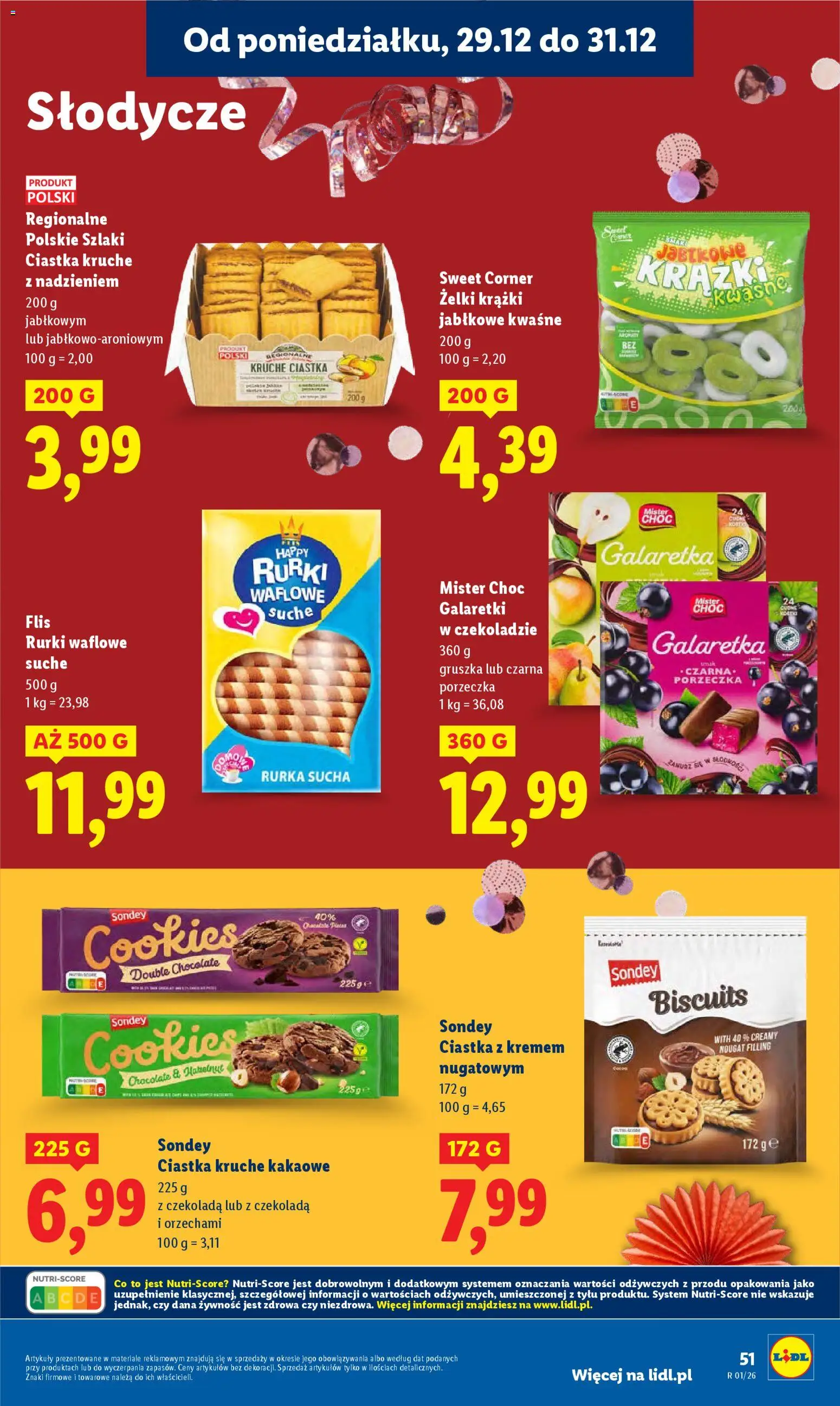 Lidl Gazetka od 29.12.2025 | Strona: 51 | Produkty: Słodycze, Galaretki, Ciastka kruche, Rurki waflowe