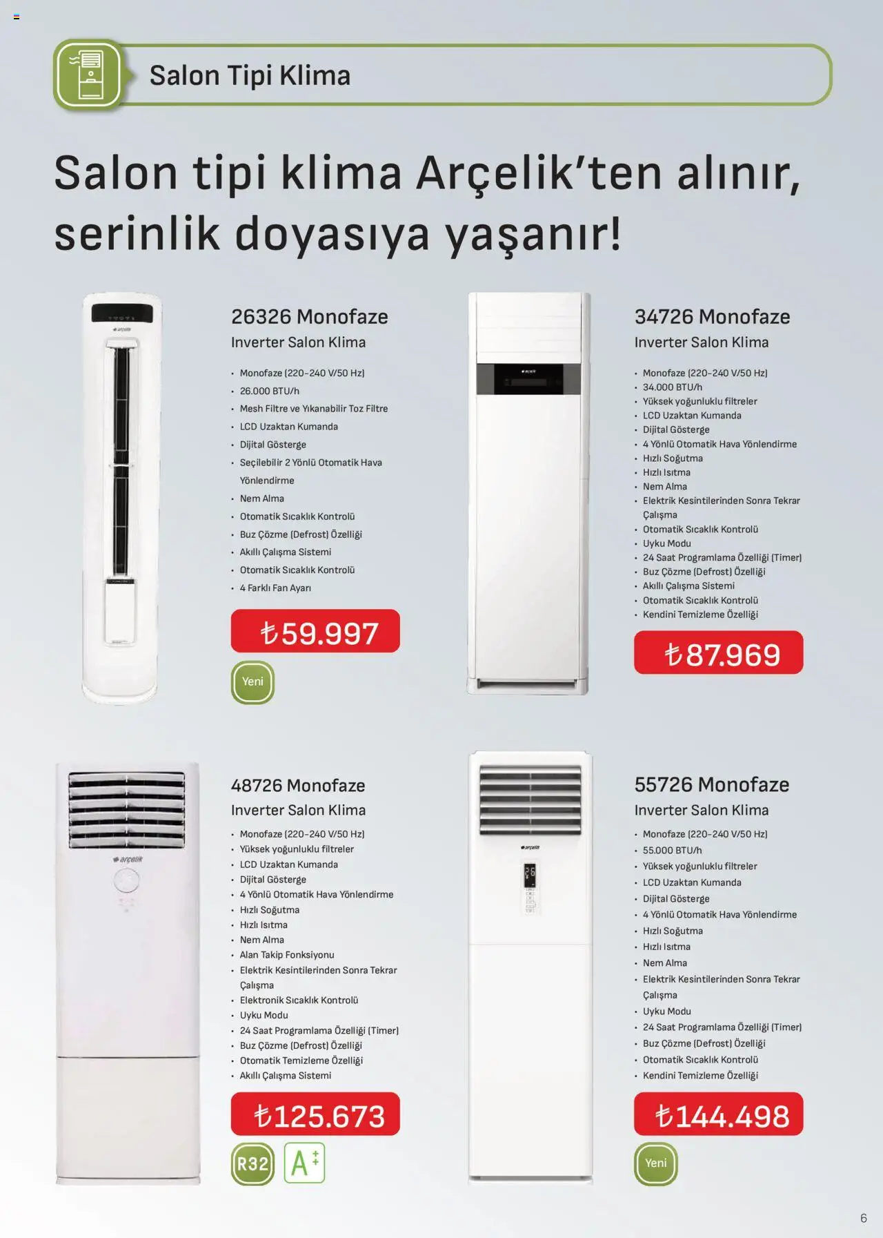 Arçelik İklimlendirme Kataloğu - 01.10.2025 tarihinden itibaren geçerlidir | Sayfa: 6 | Ürünler: Saat, Klima, Fan