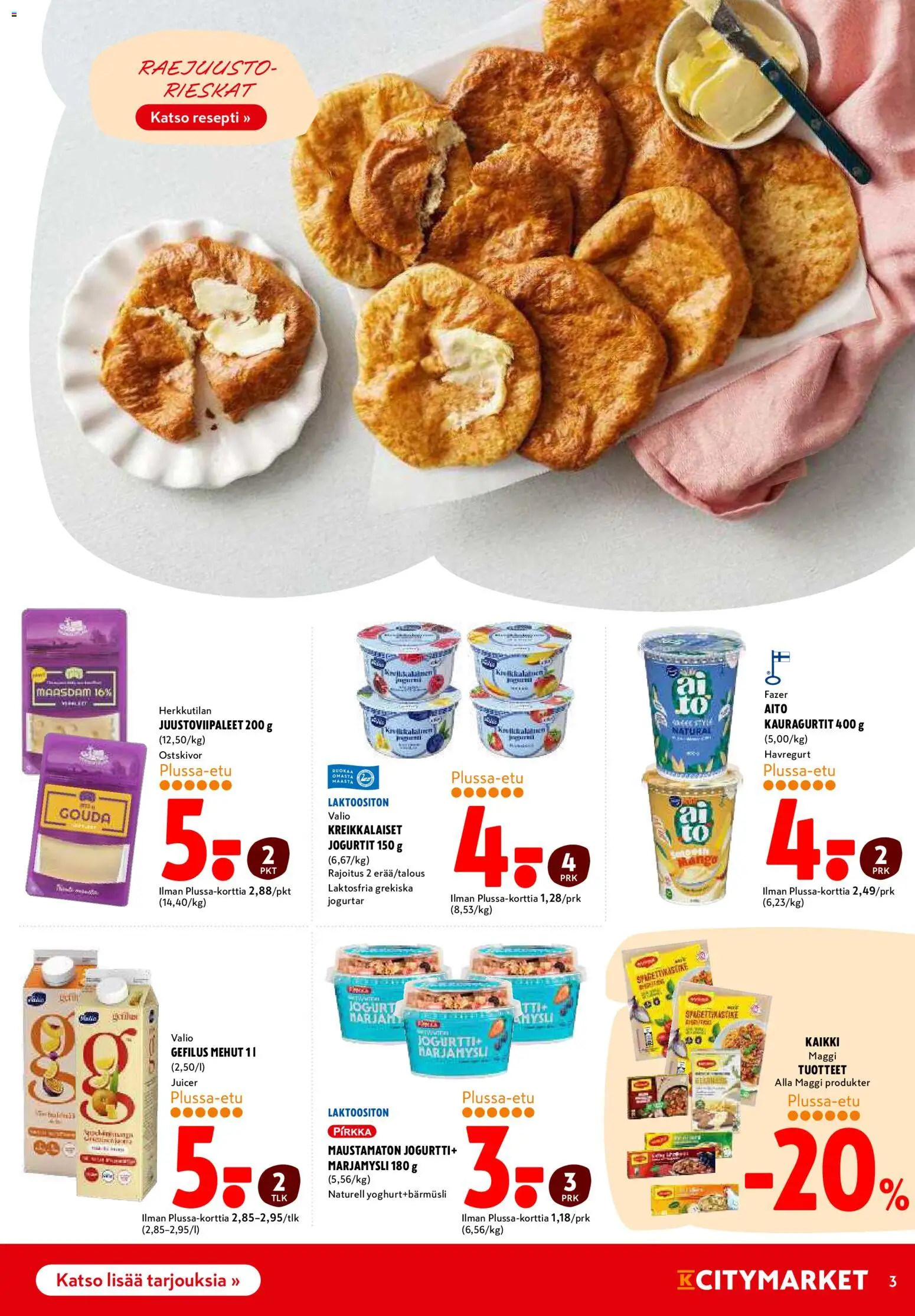 K-Citymarket tarjoukset – voimassa 09.04.2026 alkaen | Sivu: 3 | Tuotteet: Juicer, Jogurtti, Raejuusto