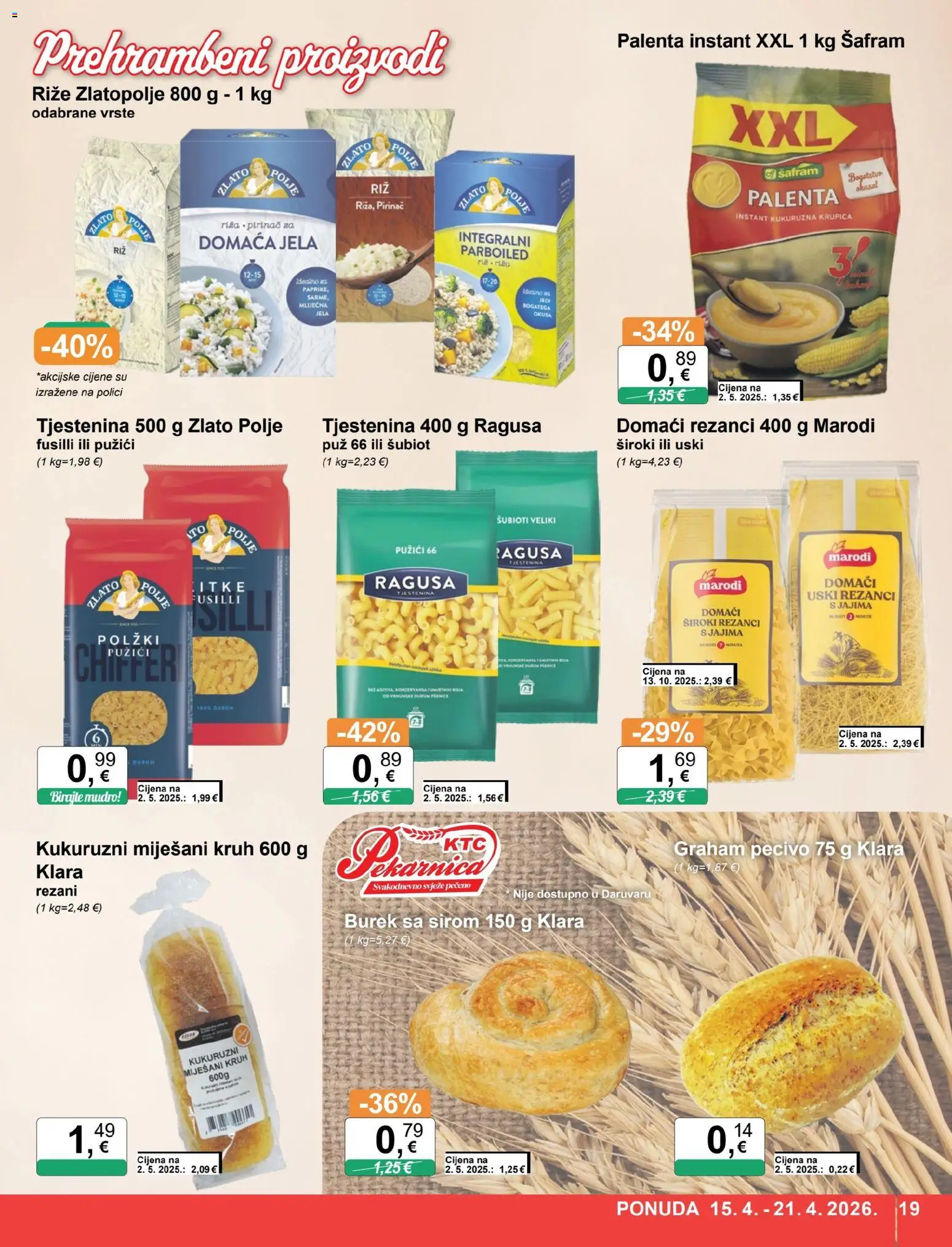KTC katalog | vrijedi od 15.04.2026 | Stranica: 19 | Proizvodi: Krupica, Palenta, Burek, Pecivo