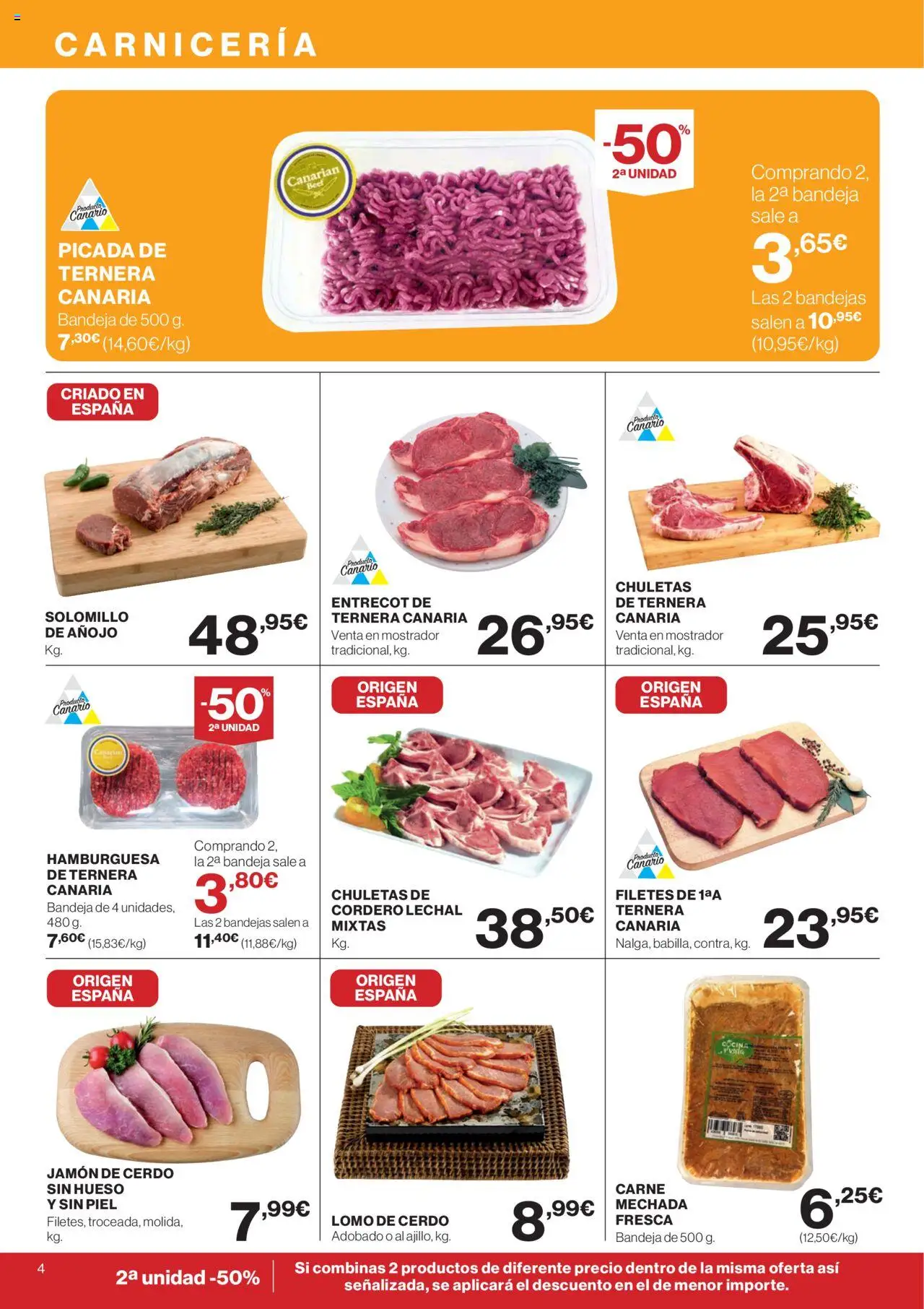 Supercor Exprés Canarias │ válido desde el 31.07.2025 | Página: 4 | Productos: Jamón, Cerdo, Φίλτρο καφέ, Σοκολατούχο γάλα