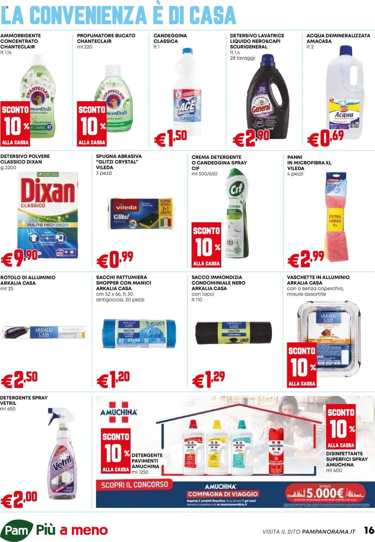 Volantino PAM del 25.09.2025 | Pagina: 16 | Prodotti: Spray disinfettante, Ammorbidente, Acqua, Alluminio