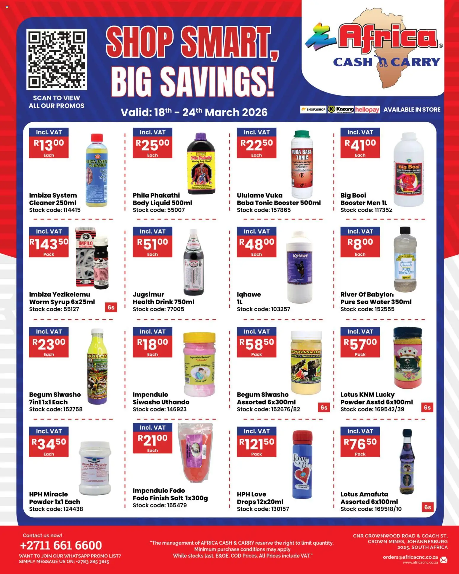 New Africa Cash & Carry catalogue – valid from 18.03.2026 | Page: 1 | Products: Tonic, Powder, Stock, Salt