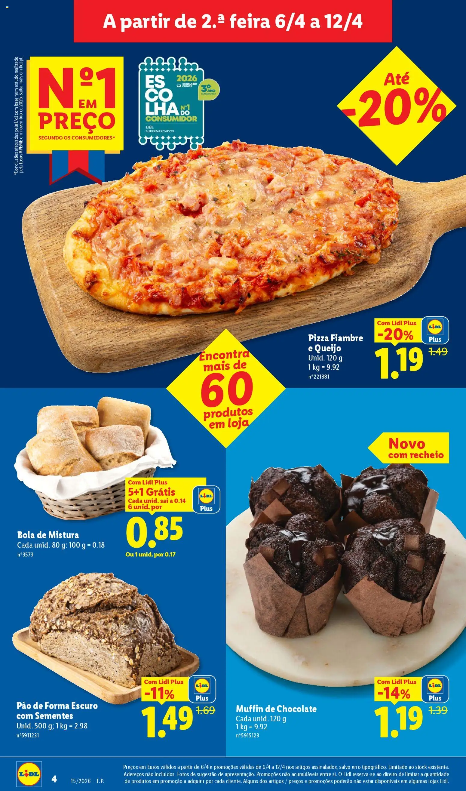 Lidl folheto │ válido de 06.04.2026 | Página: 4 | Produtos: Pão de forma, Base, Pão, Chocolate