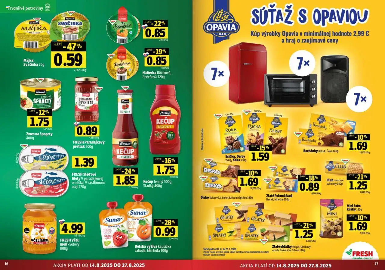 Fresh Stredné a západné Slovensko │ platný od 14.08.2025 | Strana: 9 | Produkty: Sunar, Kečup, Med, Špagety
