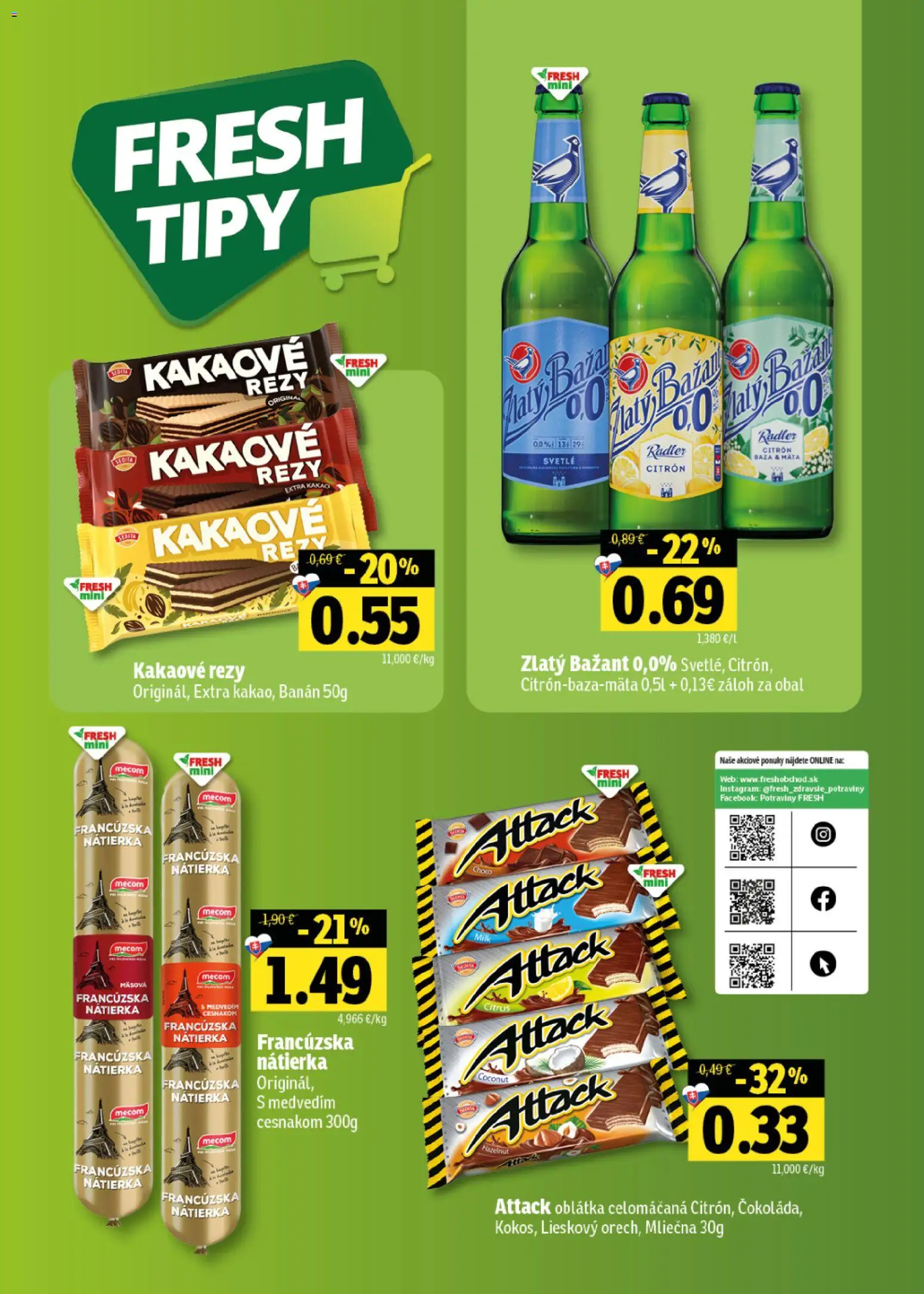 Nové Fresh akcie – leták je platný od 15.01.2026 | Strana: 20 | Produkty: Radler, Zlatý Bažant, Kakao