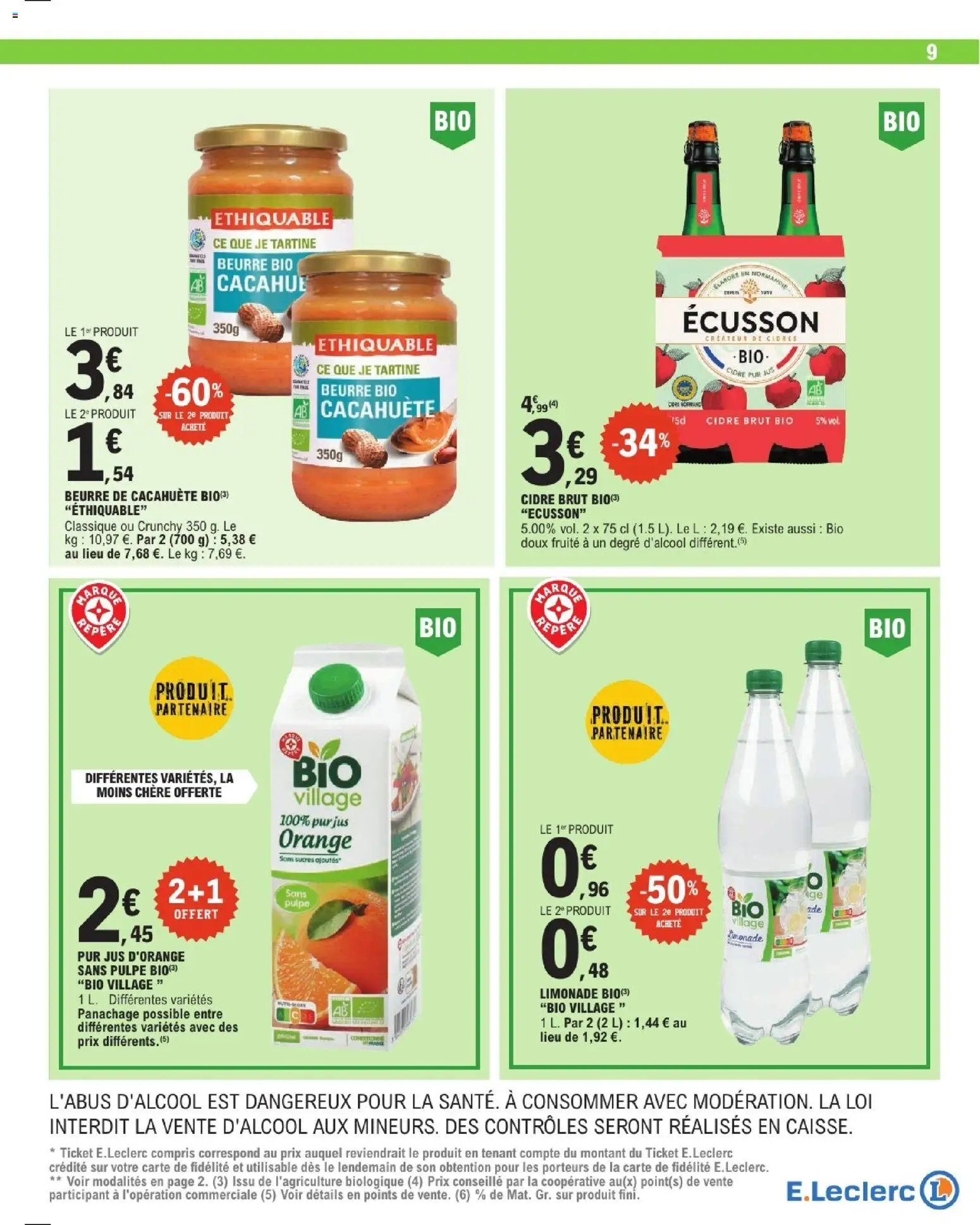 {H1} | Page: 9 | Produits: Cacahuète, Orange, Limonade, Beurre