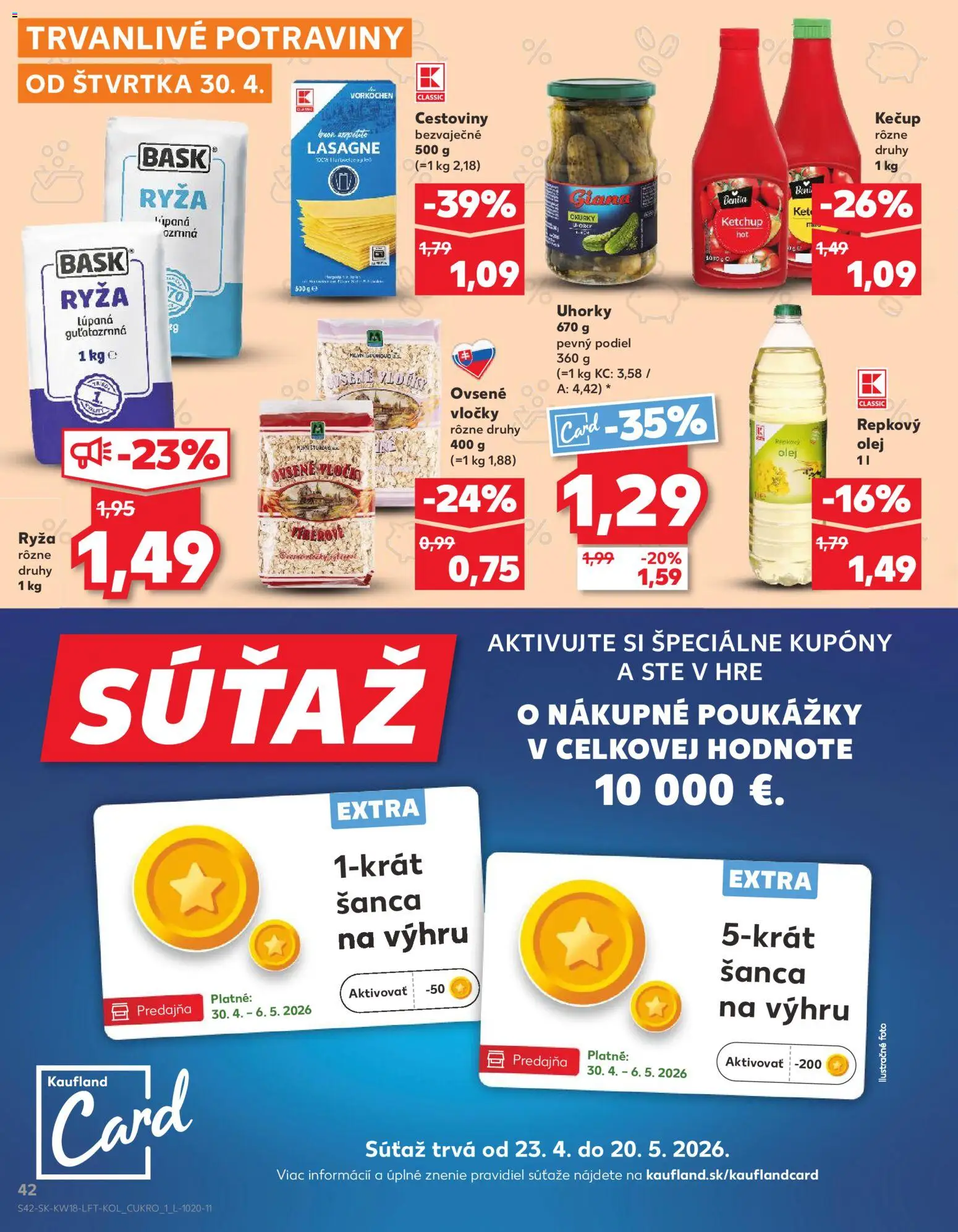 Nové Kaufland akcie – leták je platný od 30.04.2026 | Strana: 42 | Produkty: Ryža, Cestoviny, Vločky, Lasagne